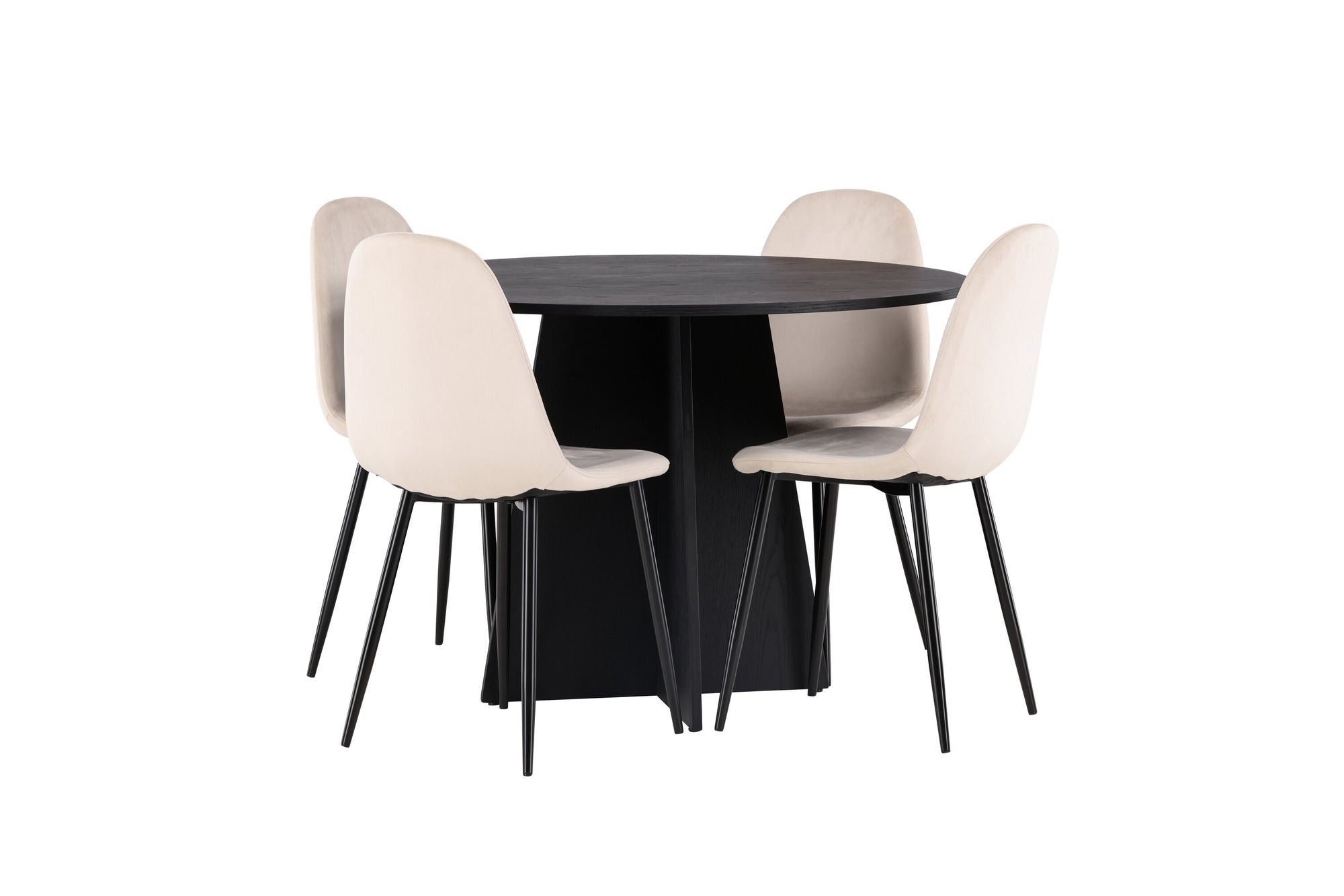 Venture Home Bootcut rund spisebord - Black / Black Fanéer +Polar Spisebordsstol - Black legs / Beige Velvet _4