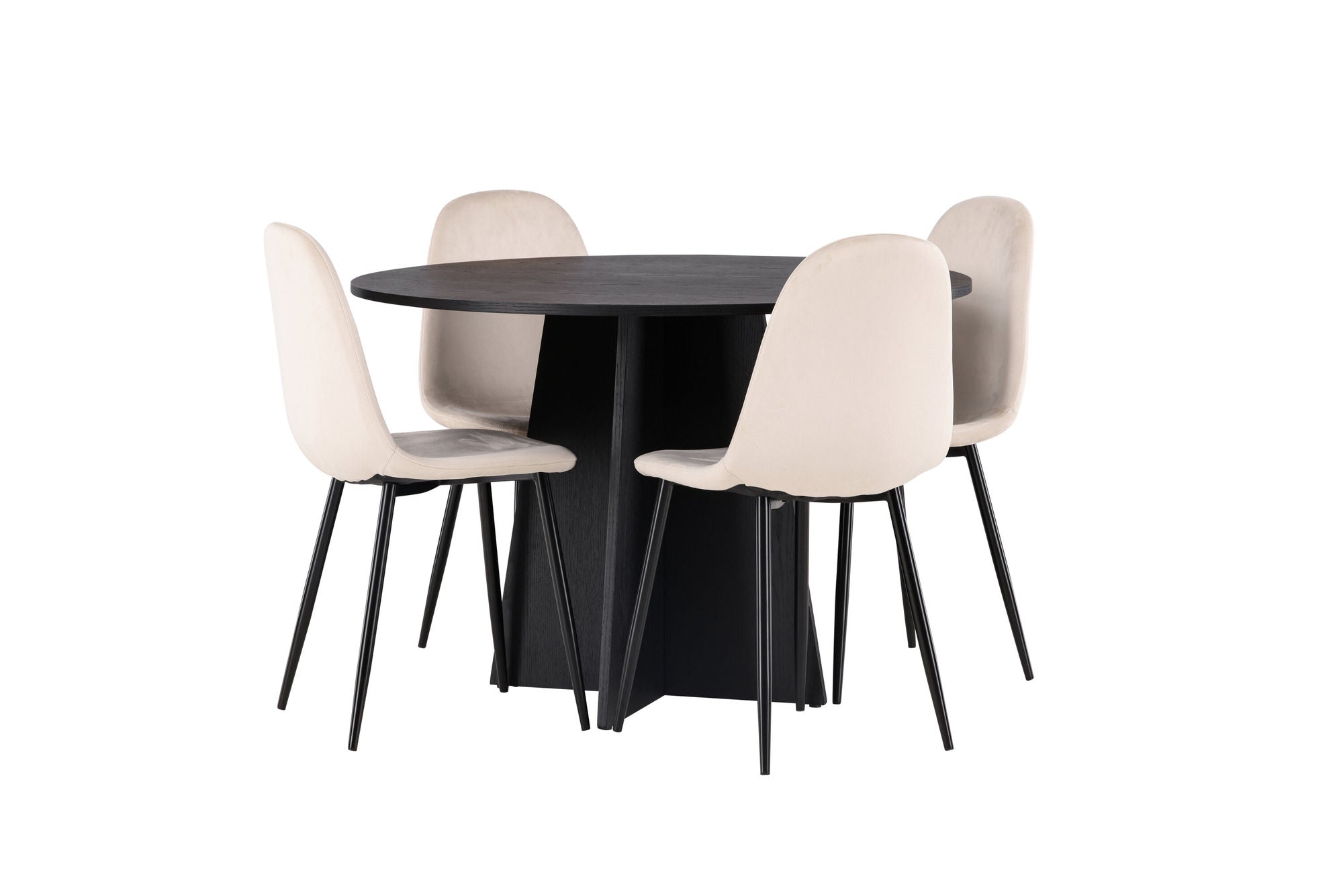 Venture Home Bootcut rund spisebord - Black / Black Fanéer +Polar Spisebordsstol - Black legs / Beige Velvet _4