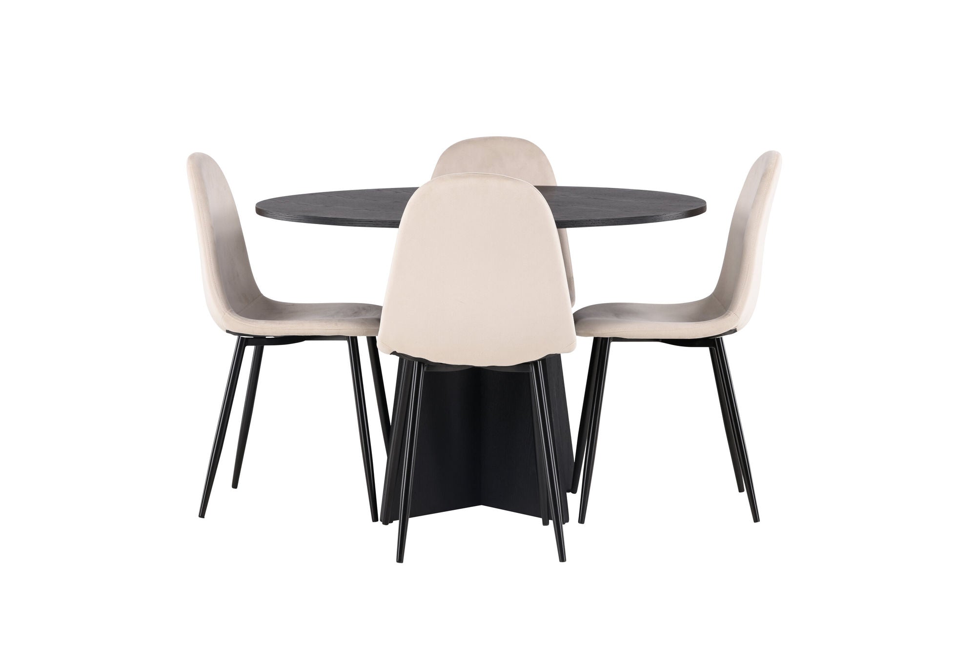 Venture Home Bootcut rund spisebord - Black / Black Fanéer +Polar Spisebordsstol - Black legs / Beige Velvet _4