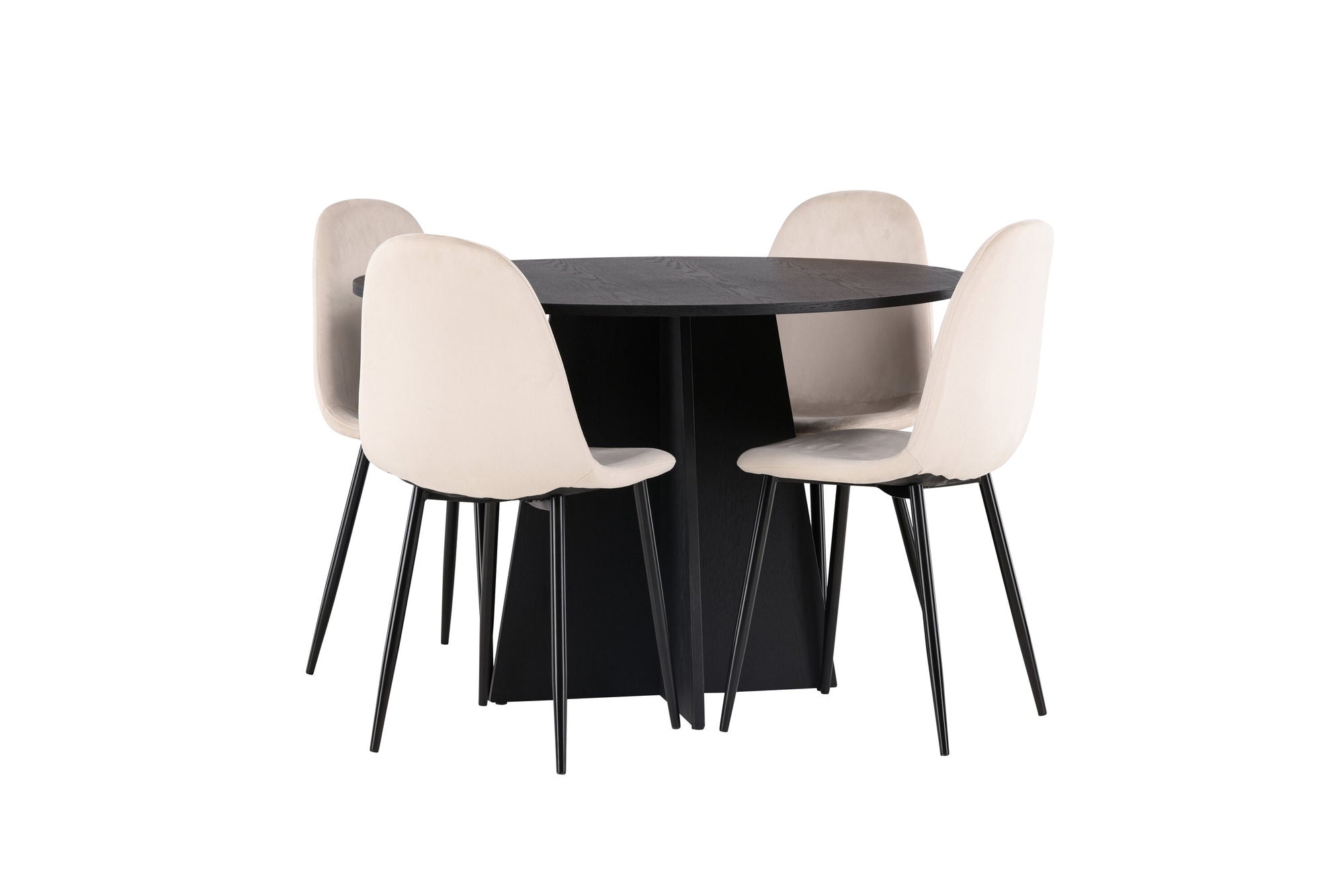 Venture Home Bootcut rund spisebord - Black / Black Fanéer +Polar Spisebordsstol - Black legs / Beige Velvet _4
