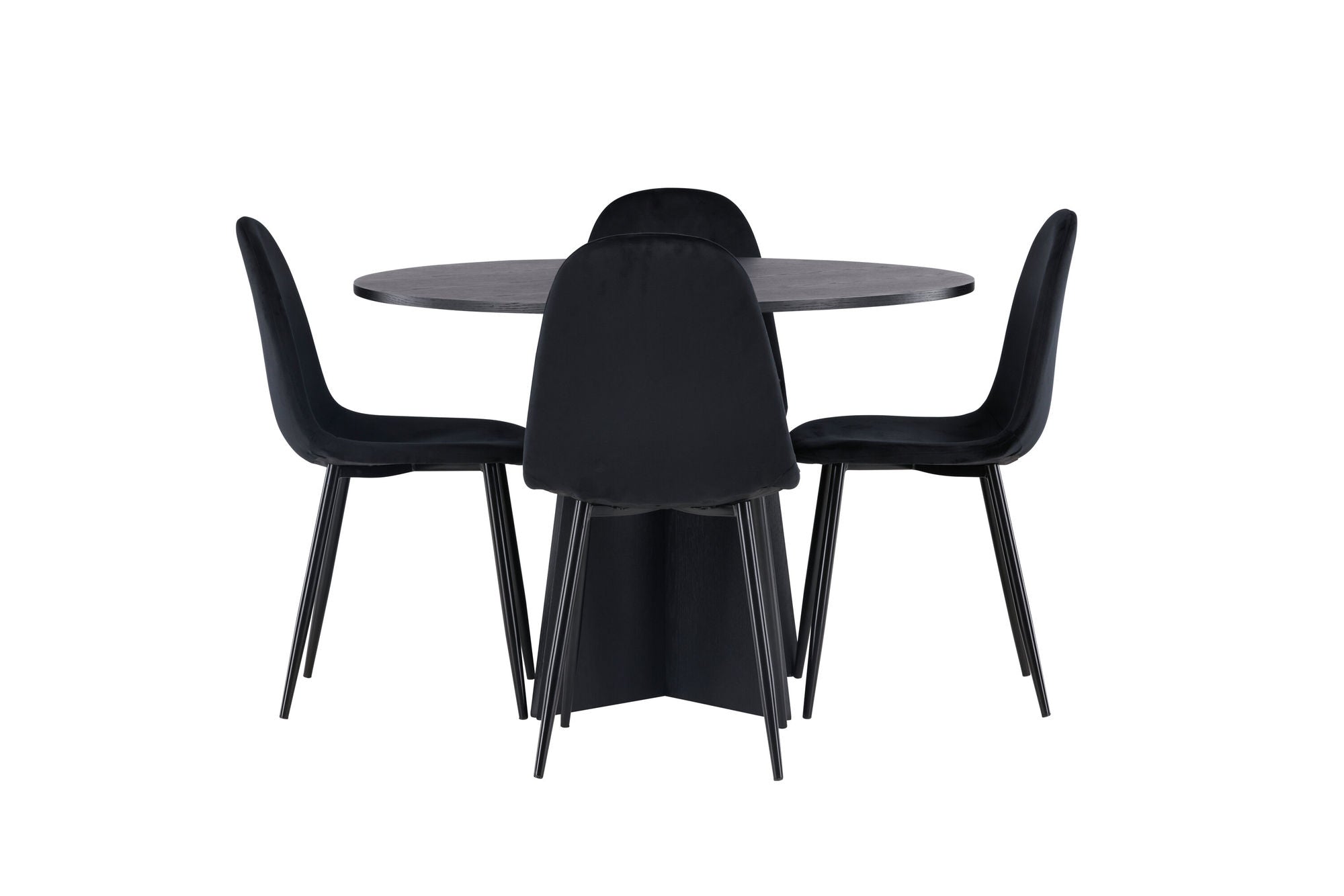 Venture Home Bootcut rund spisebord - Black / Black Fanéer +Polar Spisebordsstol - Black legs / Black Velvet _4