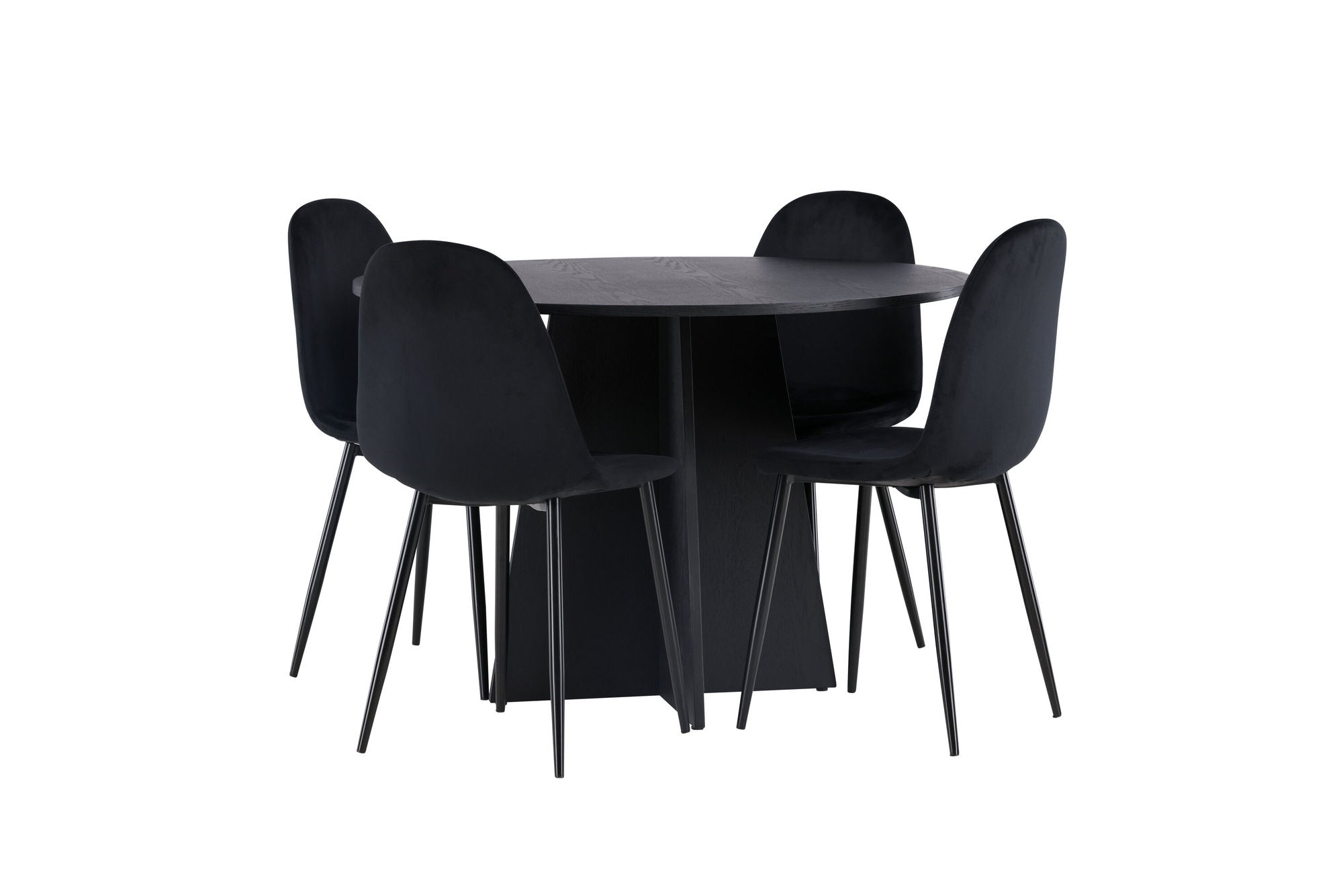 Venture Home Bootcut rund spisebord - Black / Black Fanéer +Polar Spisebordsstol - Black legs / Black Velvet _4
