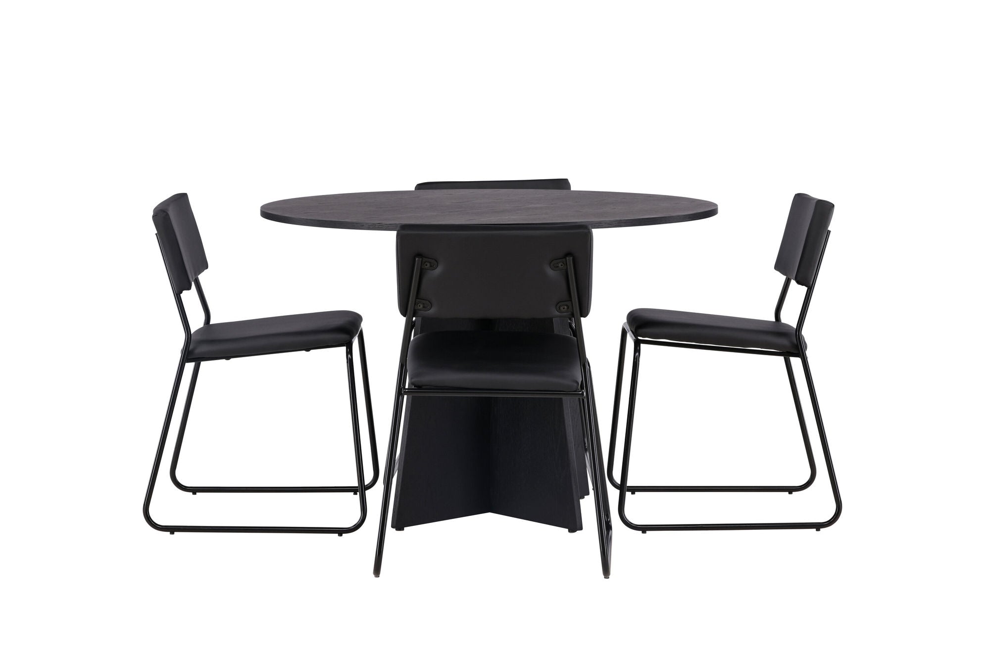 Venture Home Bootcut rund spisebord - Black / Black Fanéer +Kenth stol - Black / Black PU _4