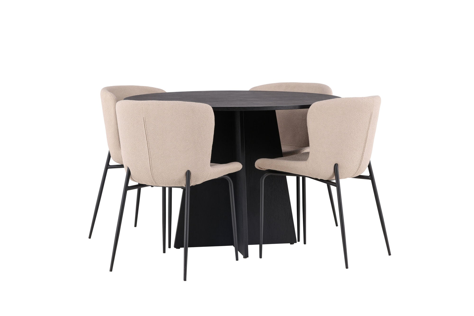 Venture Home Bootcut rund spisebord - Black / Black Fanéer +Modesto Spisebordsstol - Beige / Beige Boucle _4