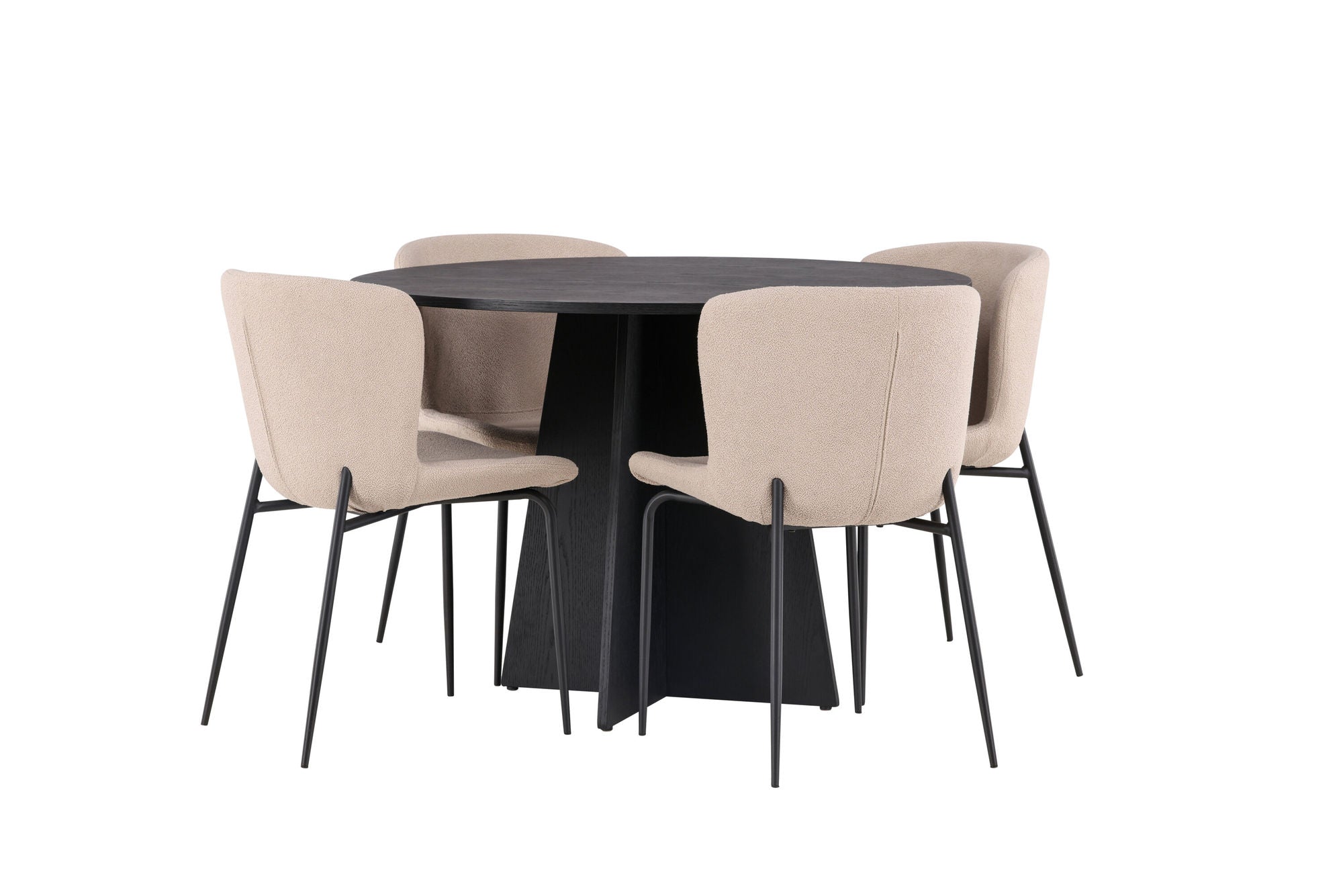 Venture Home Bootcut rund spisebord - Black / Black Fanéer +Modesto Spisebordsstol - Beige / Beige Boucle _4