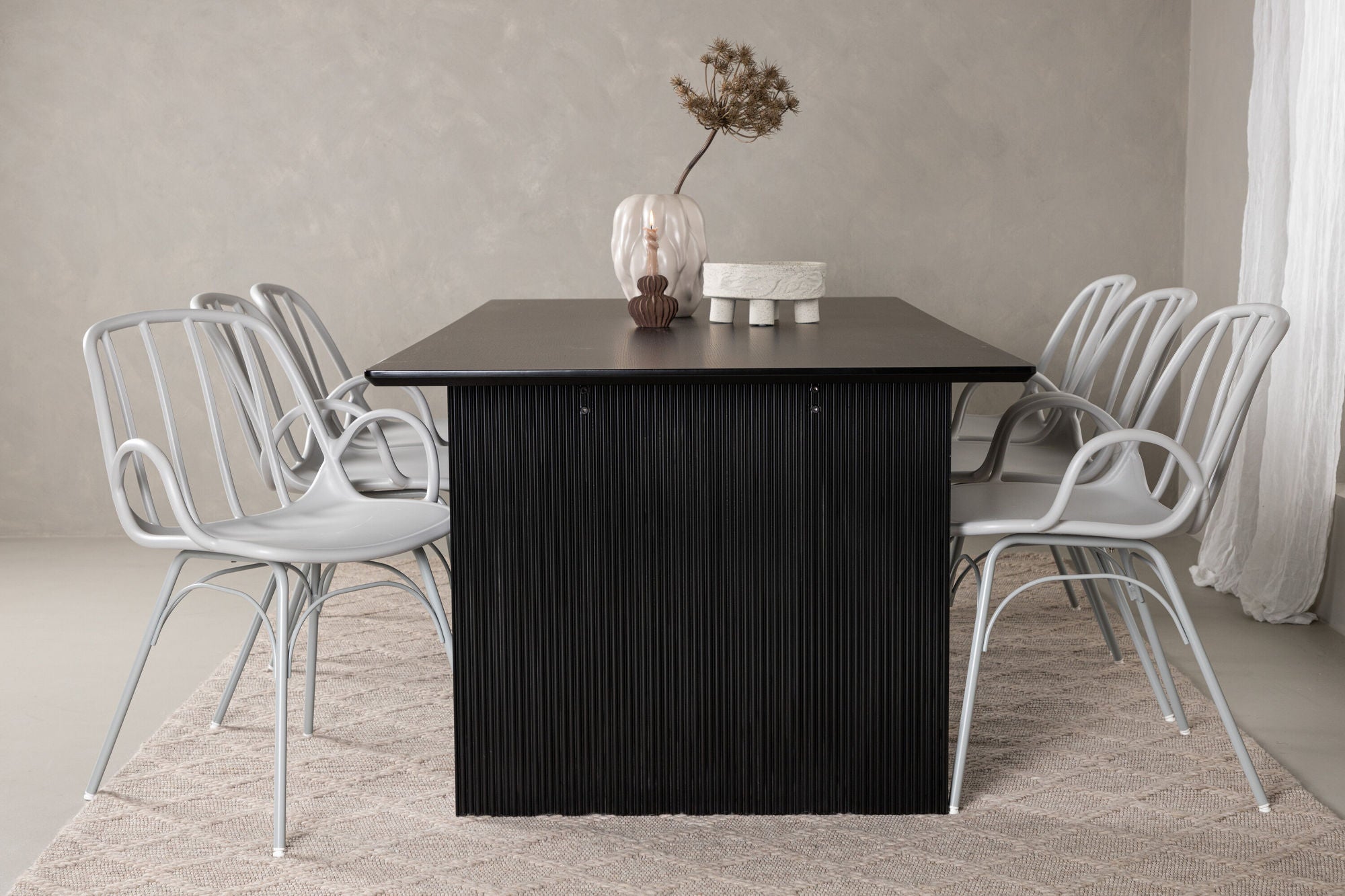 Venture Home Vail spisebord - Black / Smoked Black MDF +Dyrön Spisebordsstol - Greige Polypropylene _6