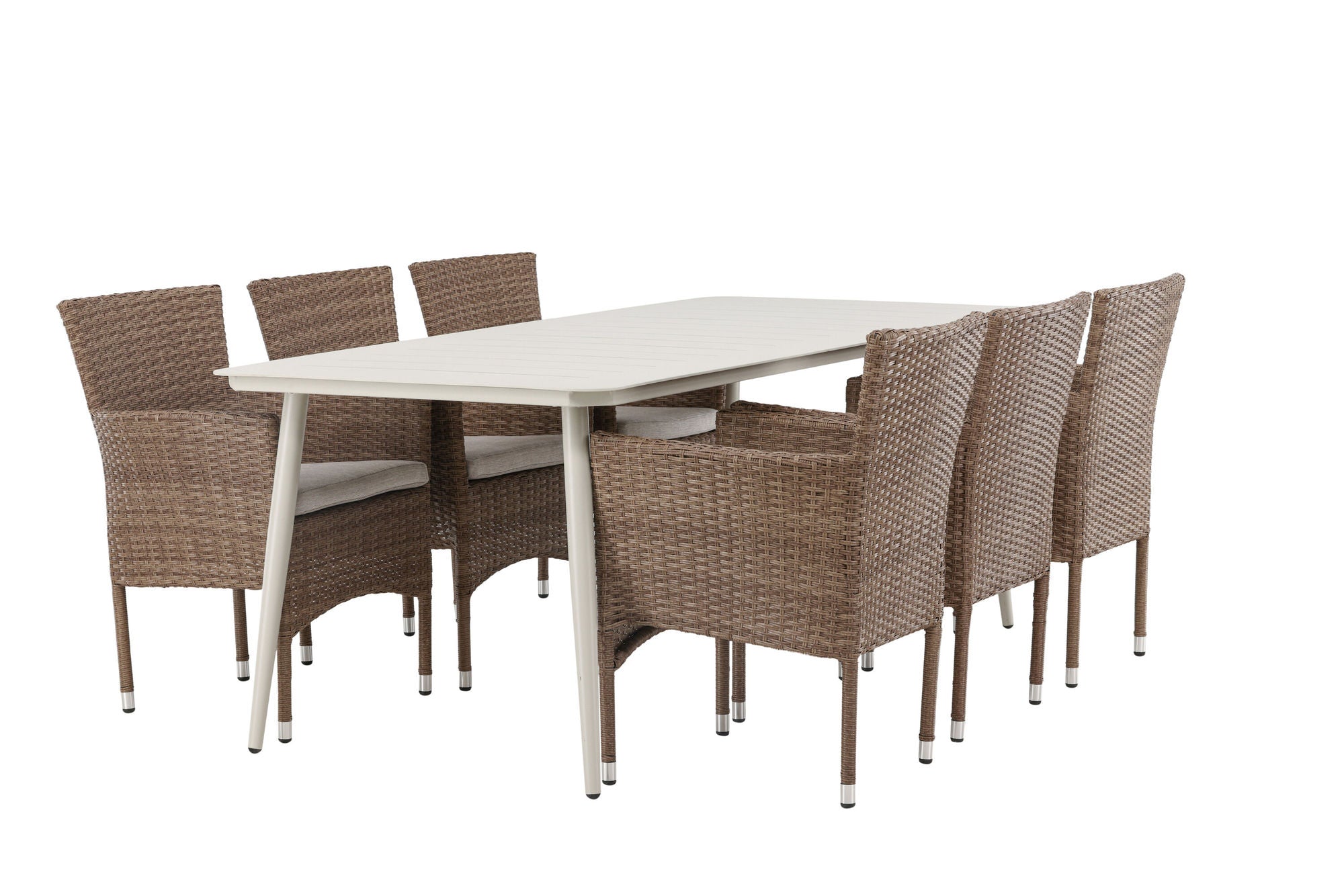 Venture Home Lina spisebord - Beige - 200*90 +Malina Diningchair Alumnium - Nature / Wicker _6