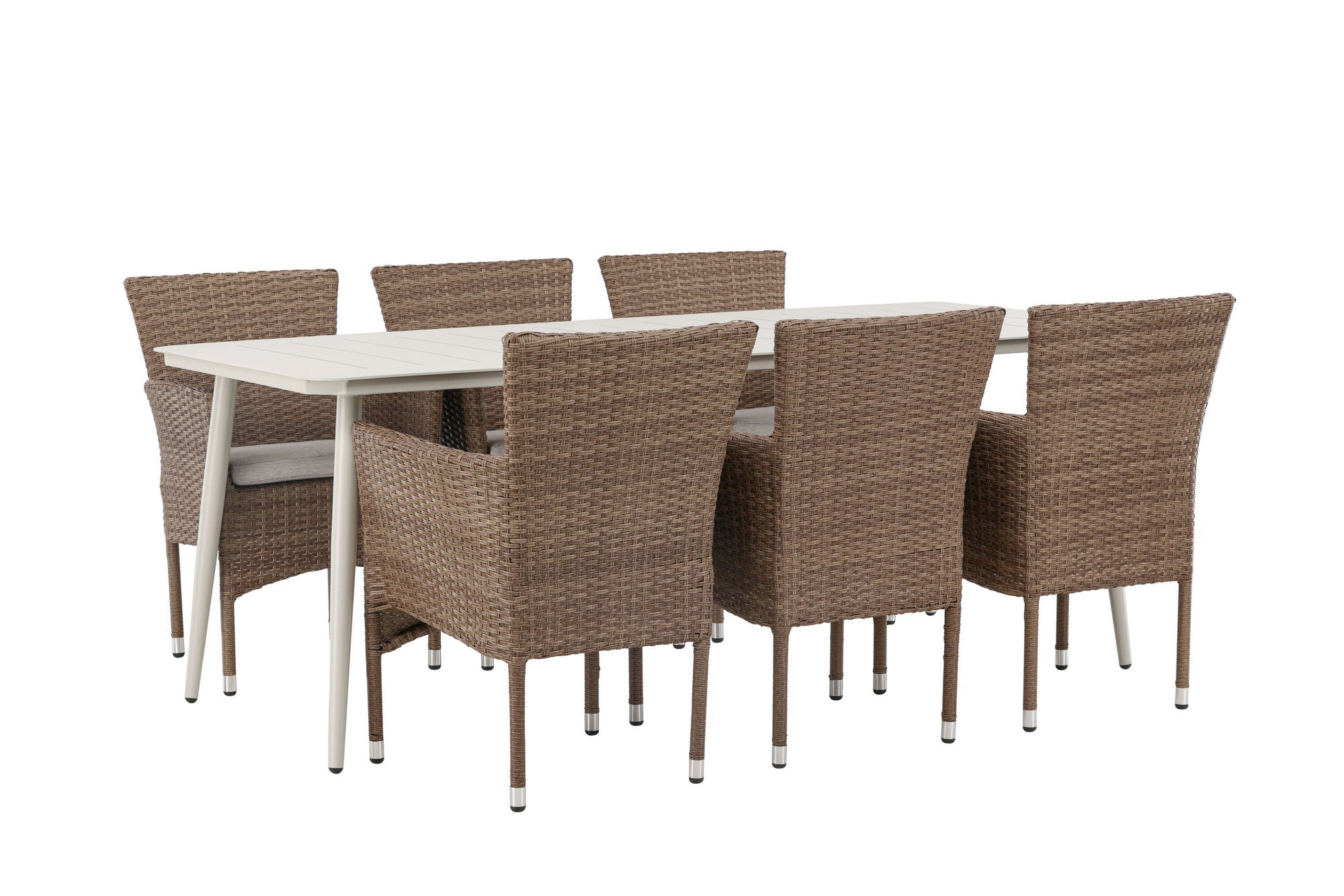 Venture Home Lina spisebord - Beige - 200*90 +Malina Diningchair Alumnium - Nature / Wicker _6