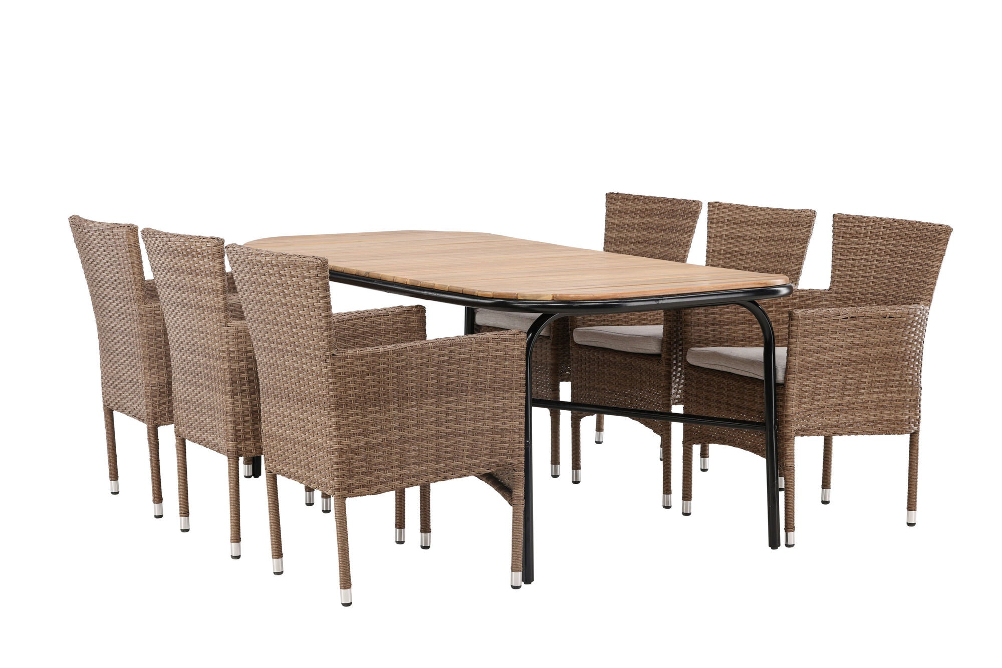 Venture Home Holmbeck Diningbord Steel - Black / Rectangular 90*200*75 +Malina Diningchair Alumnium - Nature / Wicker _6