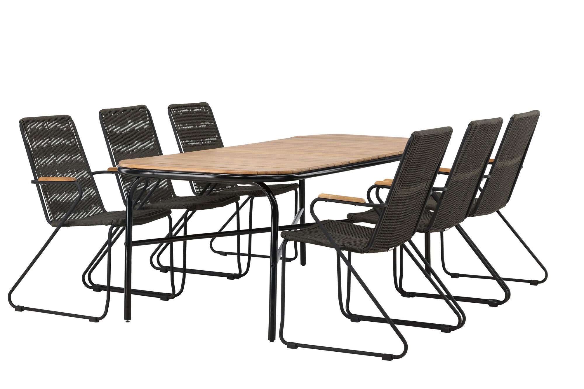 Venture Home Holmbeck Diningbord Steel - Black / Rectangular 90*200*75 +Bois Diningchair Steel - Black / Dark Grey Rope _6