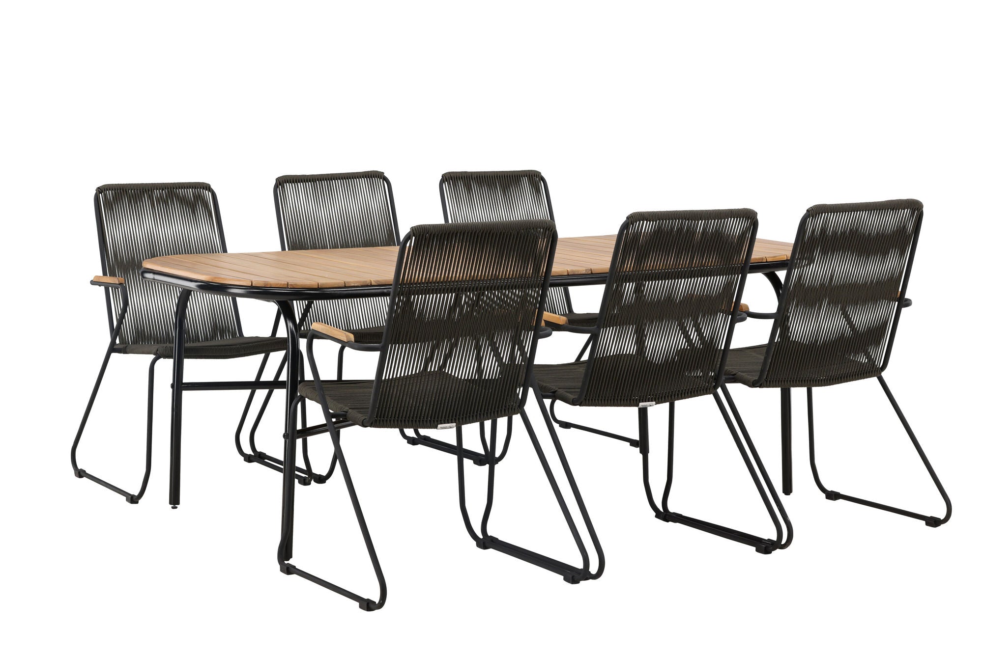Venture Home Holmbeck Diningbord Steel - Black / Rectangular 90*200*75 +Bois Diningchair Steel - Black / Dark Grey Rope _6