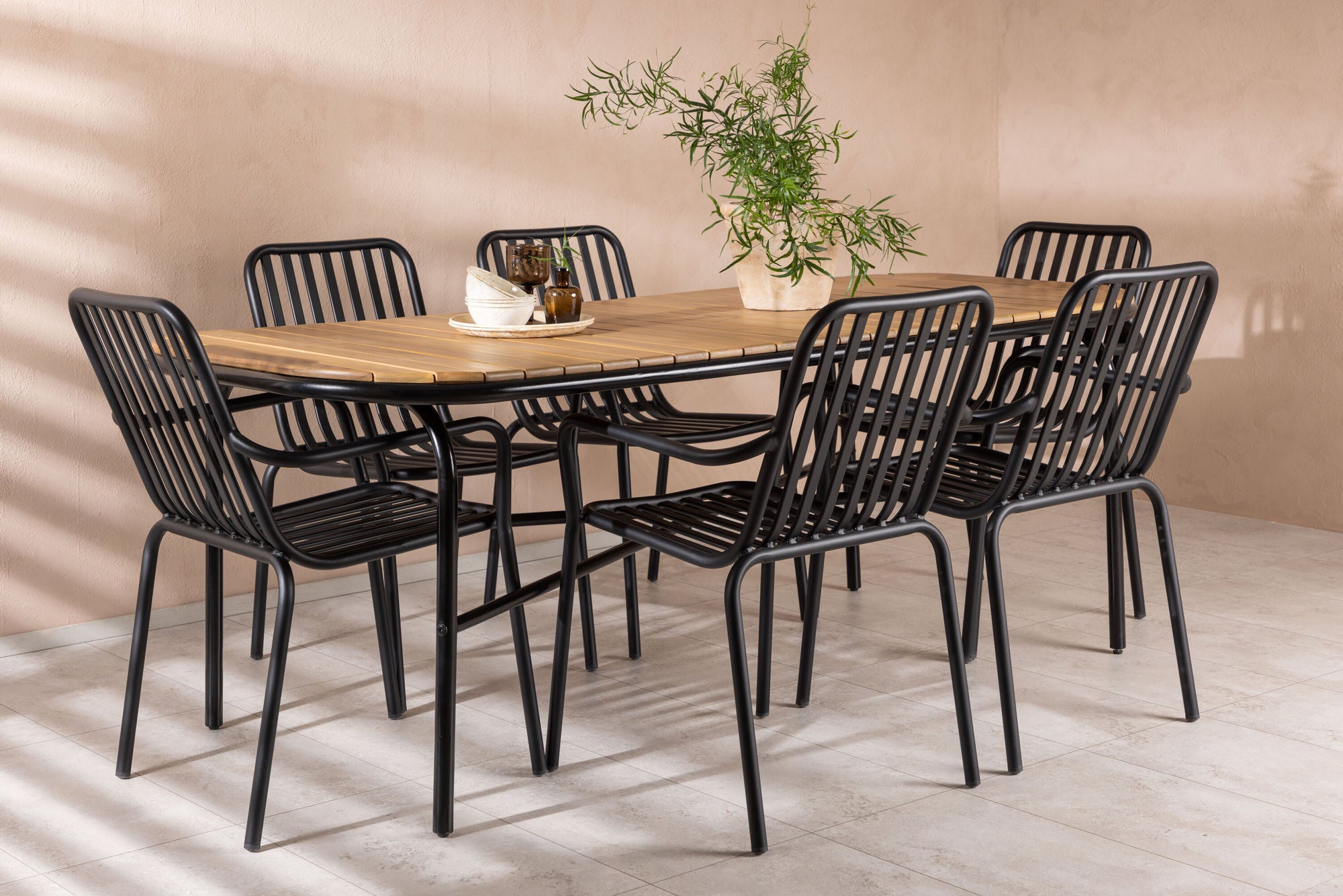 Venture Home Holmbeck Diningbord Steel - Black / Rectangular 90*200*75 +Peking Diningchair Aluminium - Black / _6