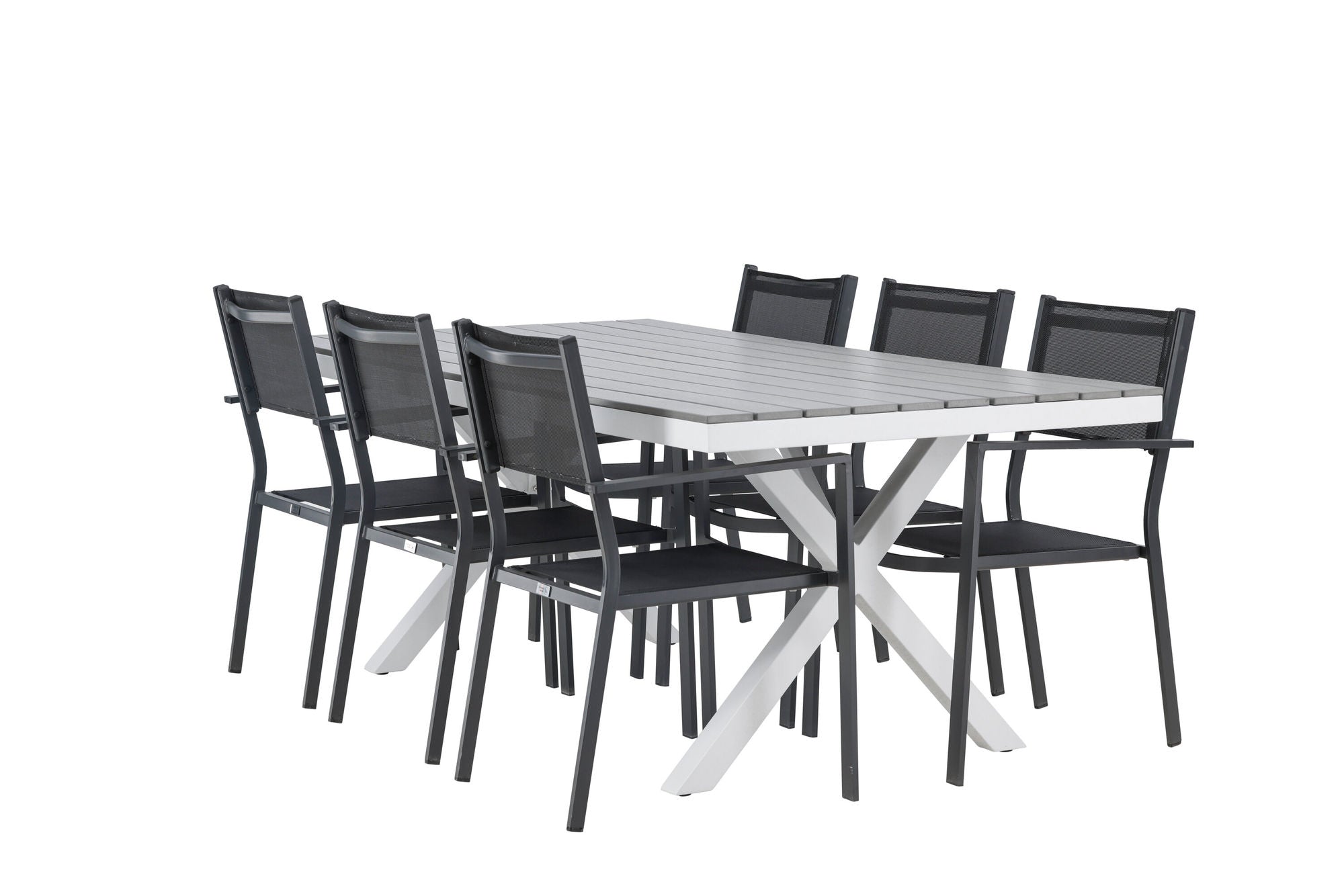Venture Home Garcia Diningbord Alumnium - White / Light Grey Aintwood / Rectangular 100*200* +Copacabana Stacking stol - Black/Black - Ersätter 4131-408 _6