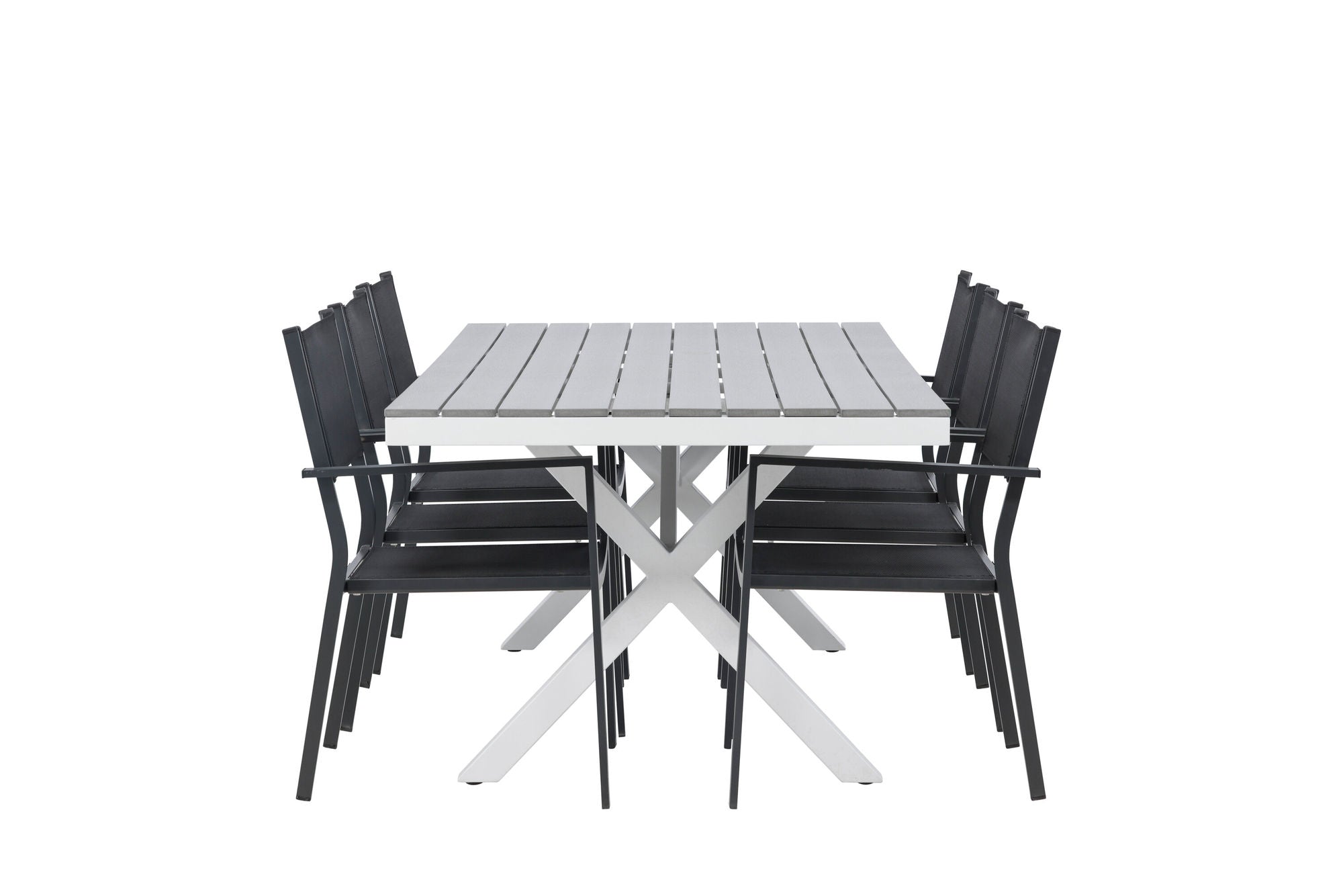 Venture Home Garcia Diningbord Alumnium - White / Light Grey Aintwood / Rectangular 100*200* +Copacabana Stacking stol - Black/Black - Ersätter 4131-408 _6