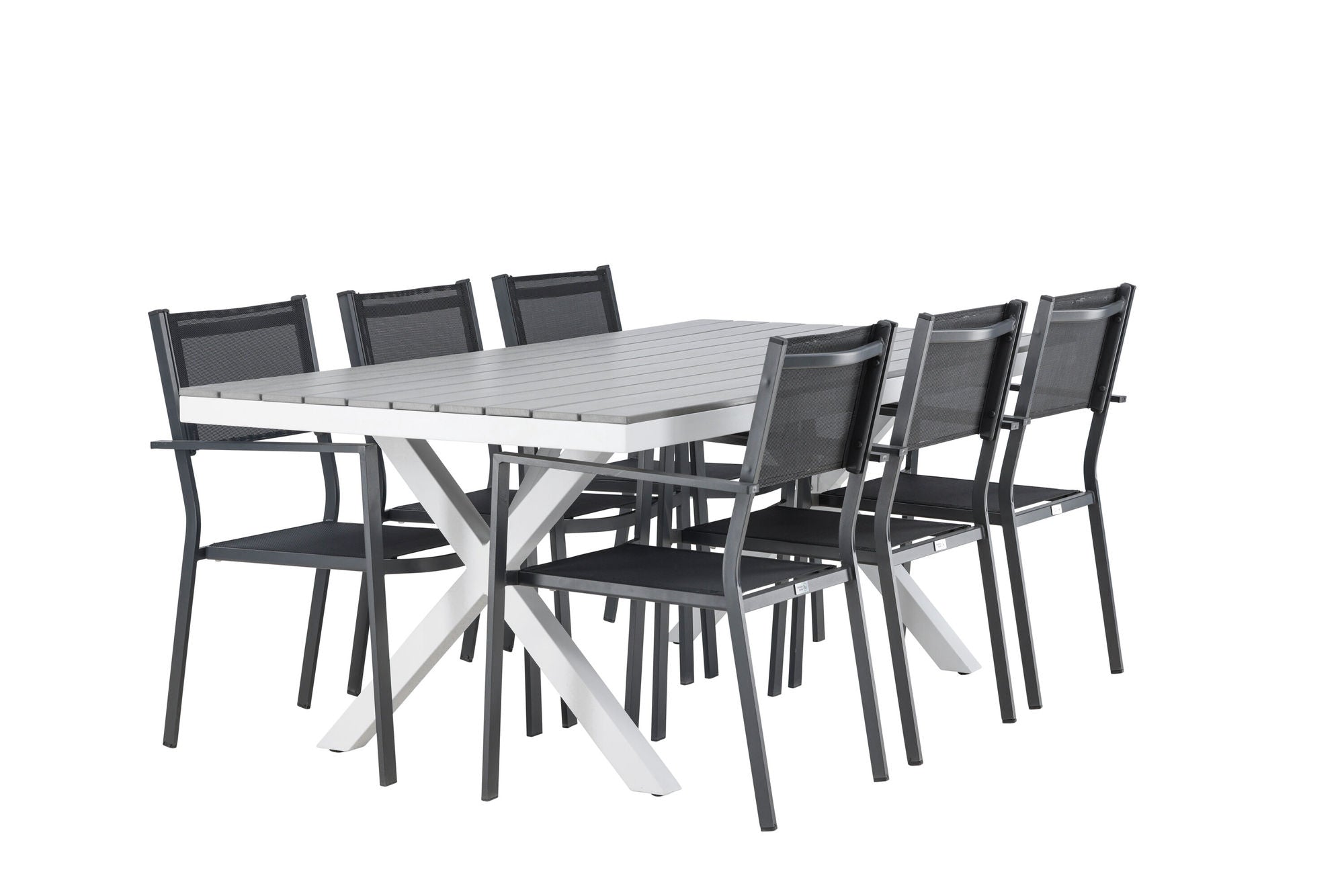 Venture Home Garcia Diningbord Alumnium - White / Light Grey Aintwood / Rectangular 100*200* +Copacabana Stacking stol - Black/Black - Ersätter 4131-408 _6