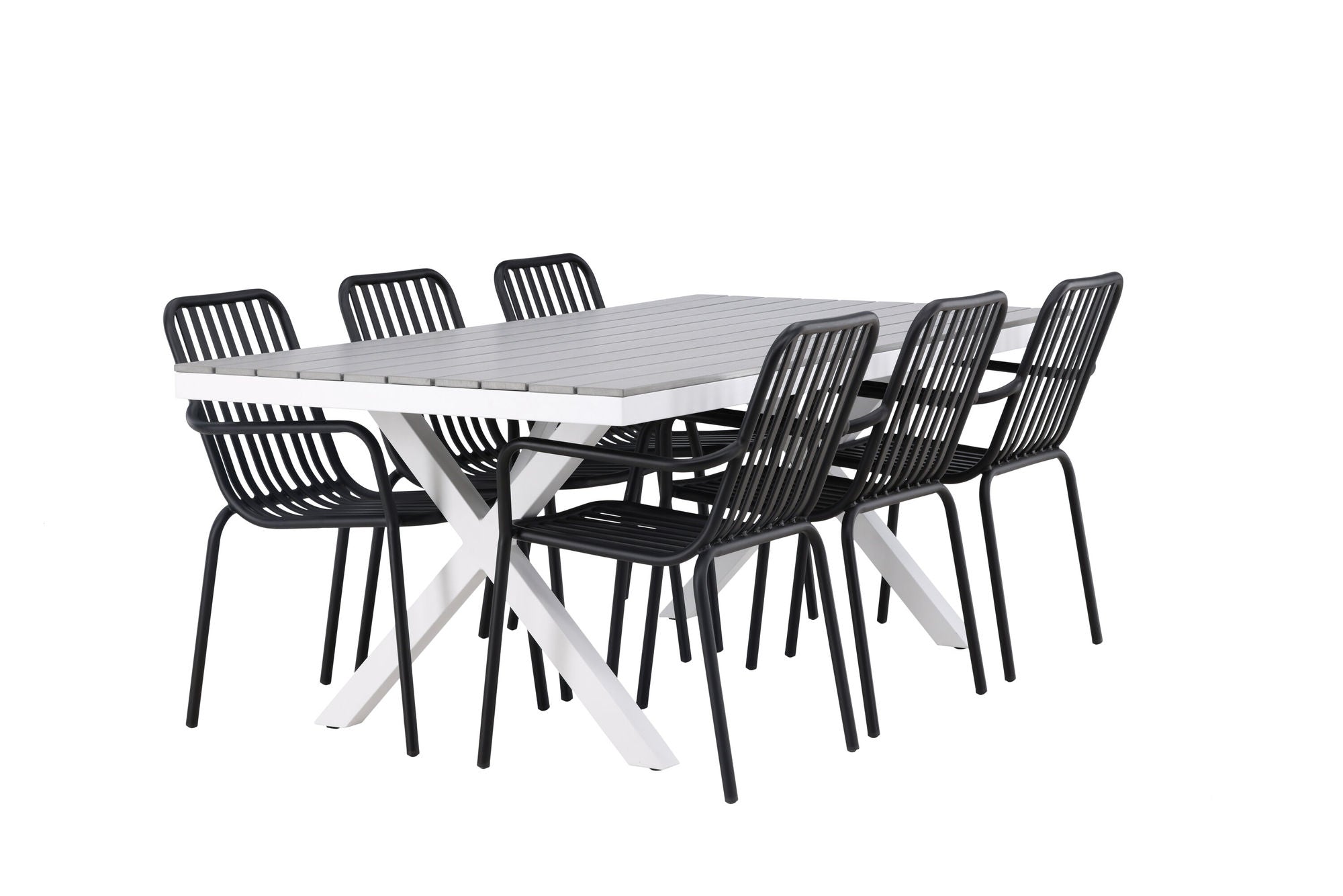 Venture Home Garcia Diningbord Alumnium - White / Light Grey Aintwood / Rectangular 100*200* +Peking Diningchair Aluminium - Black / _6
