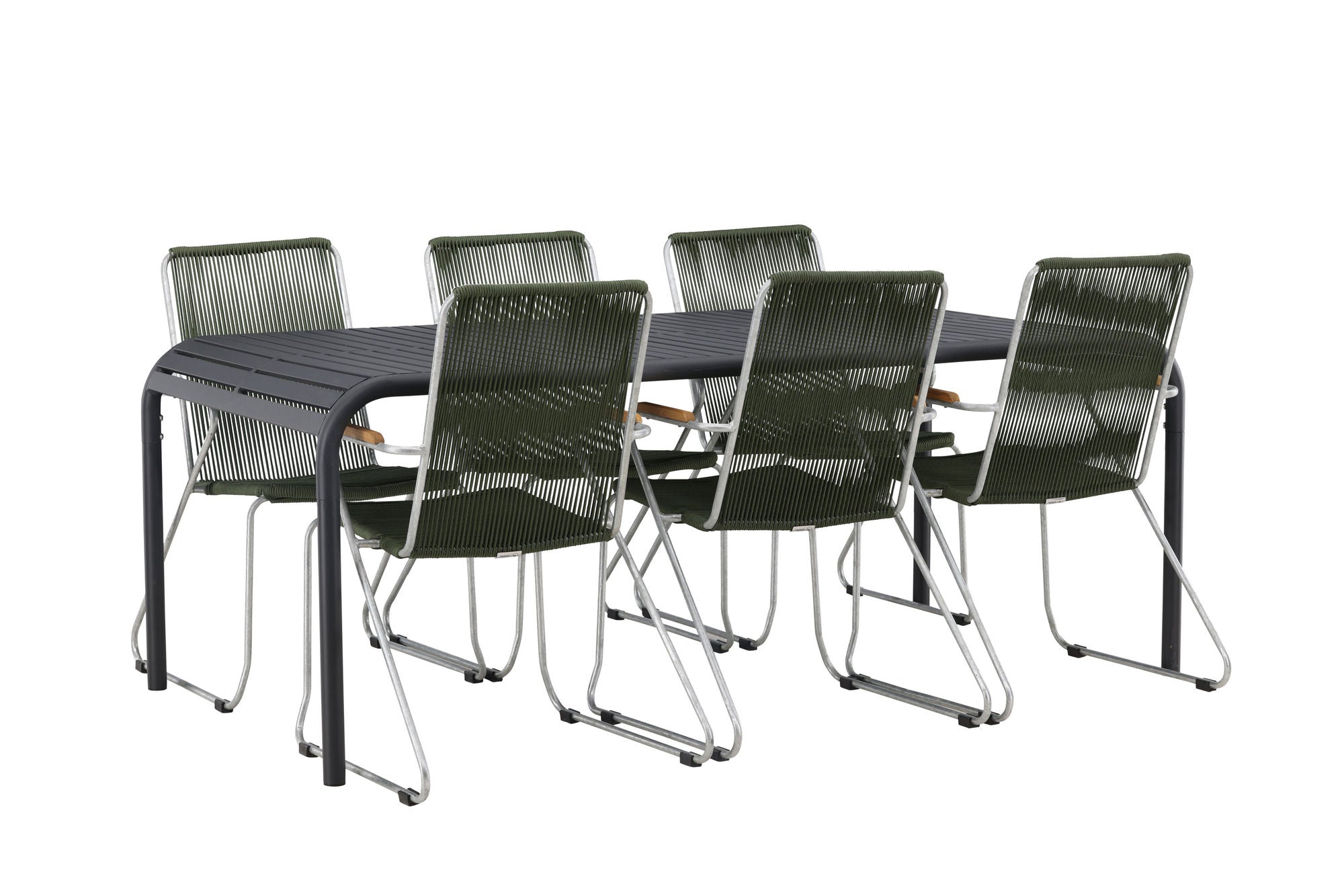 Venture Home Borneo Diningbord Aluminium - Black / Rectangular 100*200* +Bois Diningchair Steel - Silver / Green Rope _6