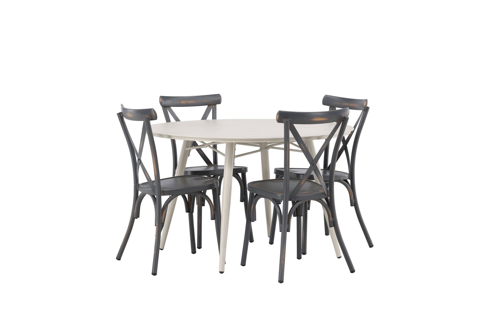 Venture Home Lina spisebord - Beige - rund 120 cm +Tablas Diningchair Aluminium - Black / _4