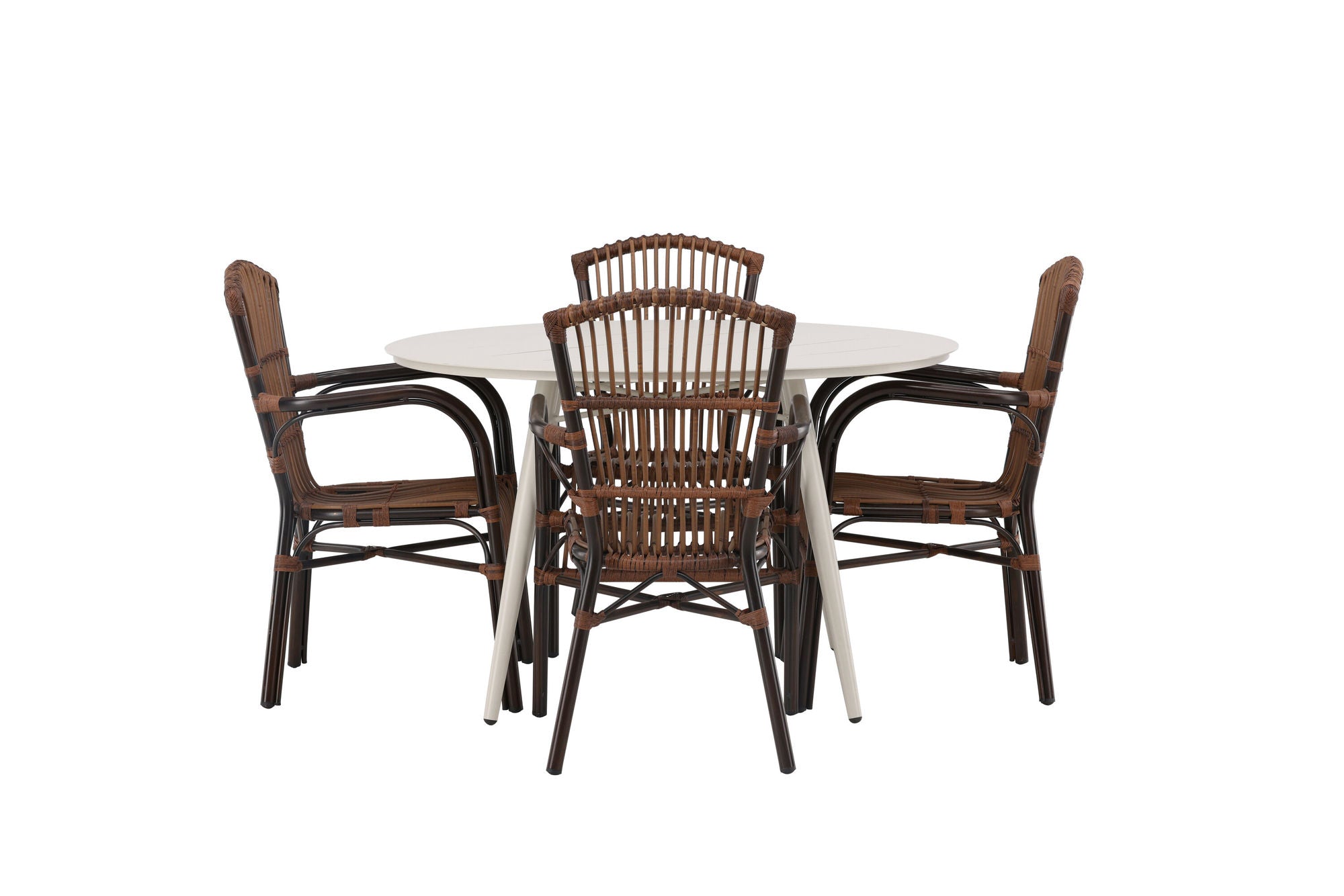 Venture Home Lina spisebord - Beige - rund 120 cm +Galera Diningchair Aluminium - Brown / Wicker _4