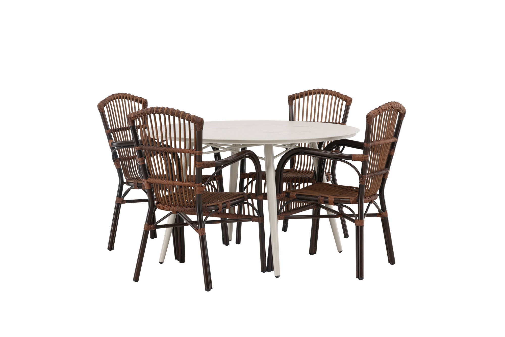 Venture Home Lina spisebord - Beige - rund 120 cm +Galera Diningchair Aluminium - Brown / Wicker _4