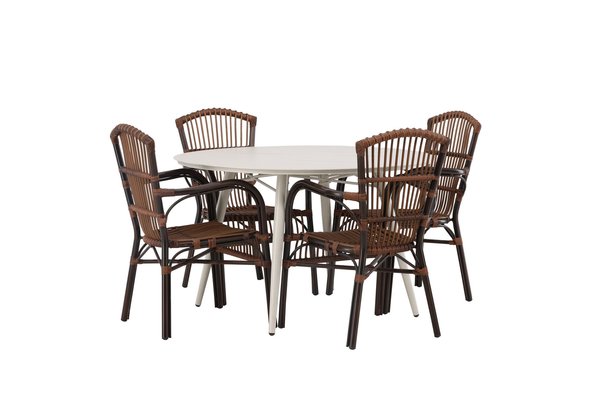 Venture Home Lina spisebord - Beige - rund 120 cm +Galera Diningchair Aluminium - Brown / Wicker _4