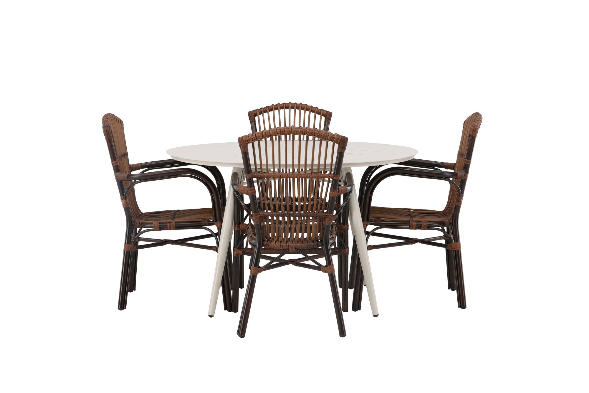 Venture Home Lina spisebord - Beige - rund 120 cm +Galera Diningchair Aluminium - Brown / Wicker _4
