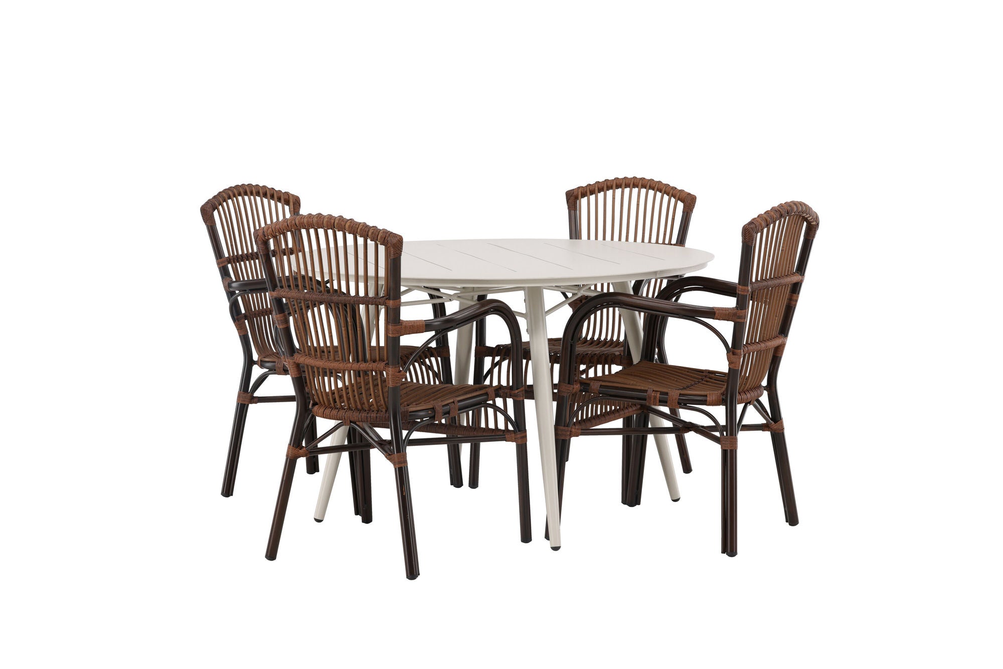 Venture Home Lina spisebord - Beige - rund 120 cm +Galera Diningchair Aluminium - Brown / Wicker _4