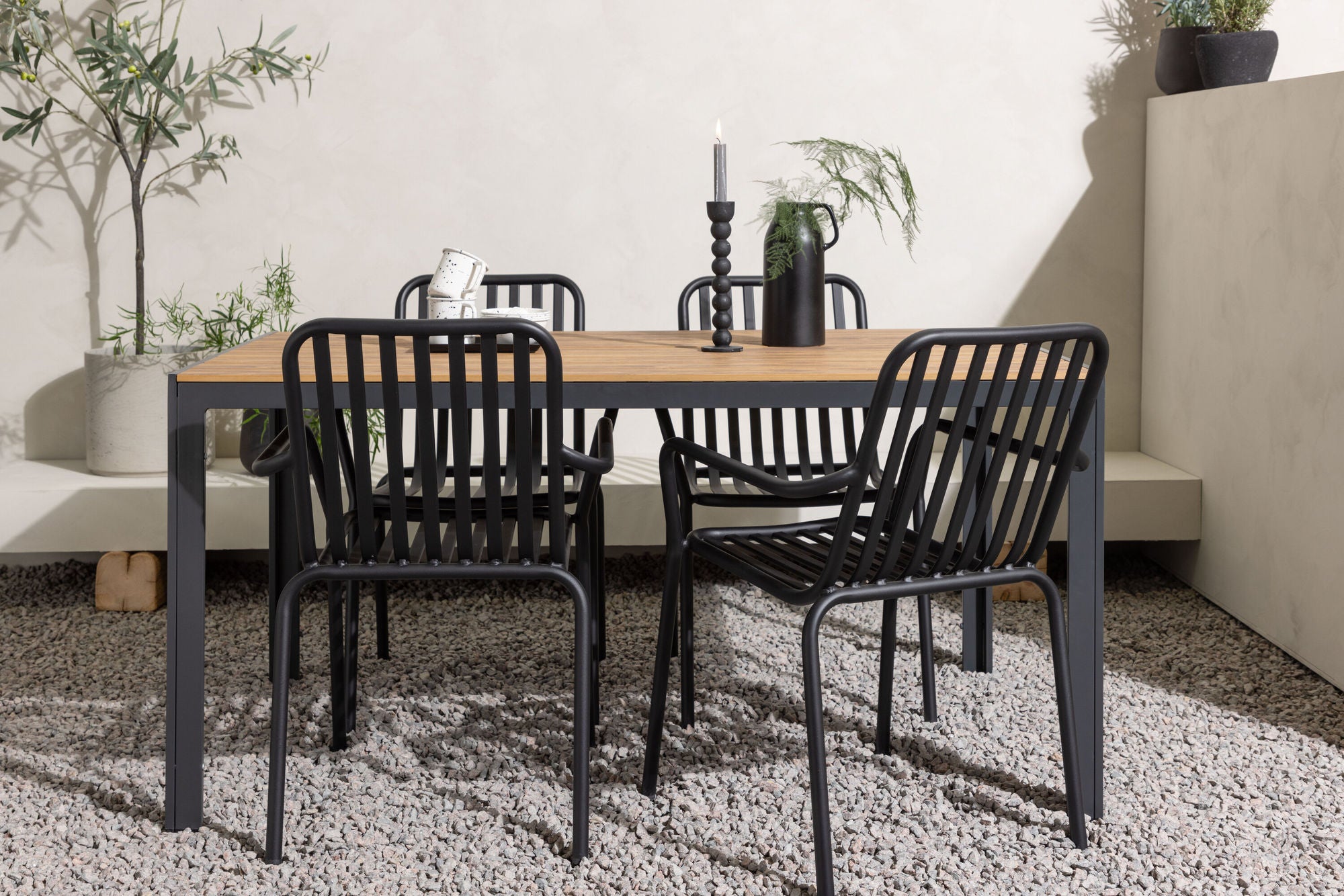 Venture Home Break Diningbord Alumnium - Black / Nature Rectangular 90*150* +Peking Diningchair Aluminium - Black / _4