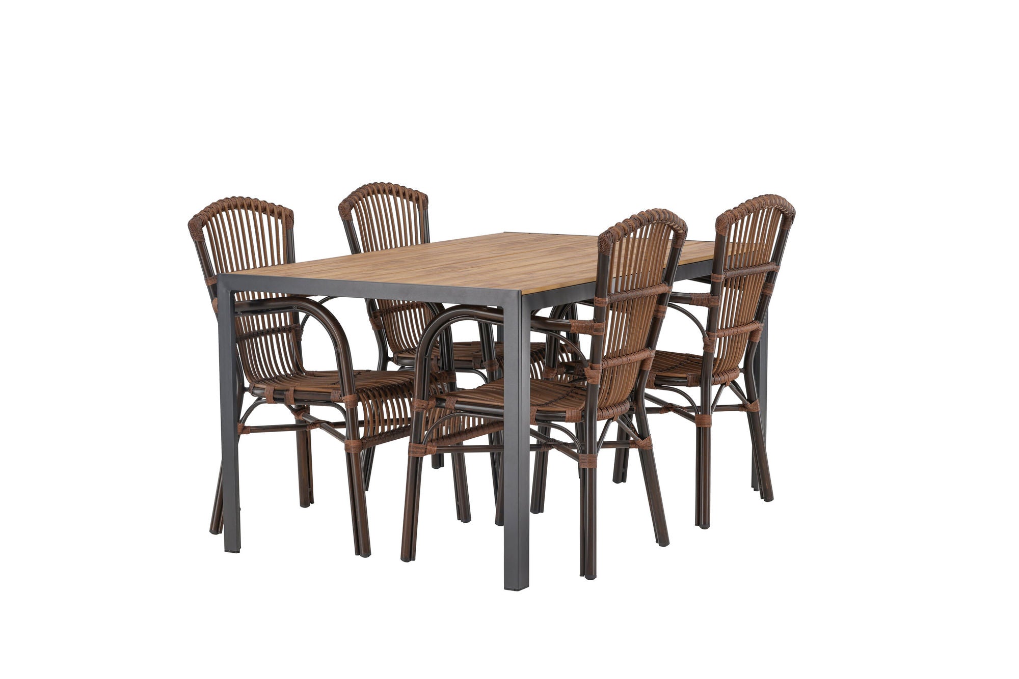 Venture Home Break Diningbord Alumnium - Black / Nature Rectangular 90*150* +Galera Diningchair Aluminium - Brown / Wicker _4