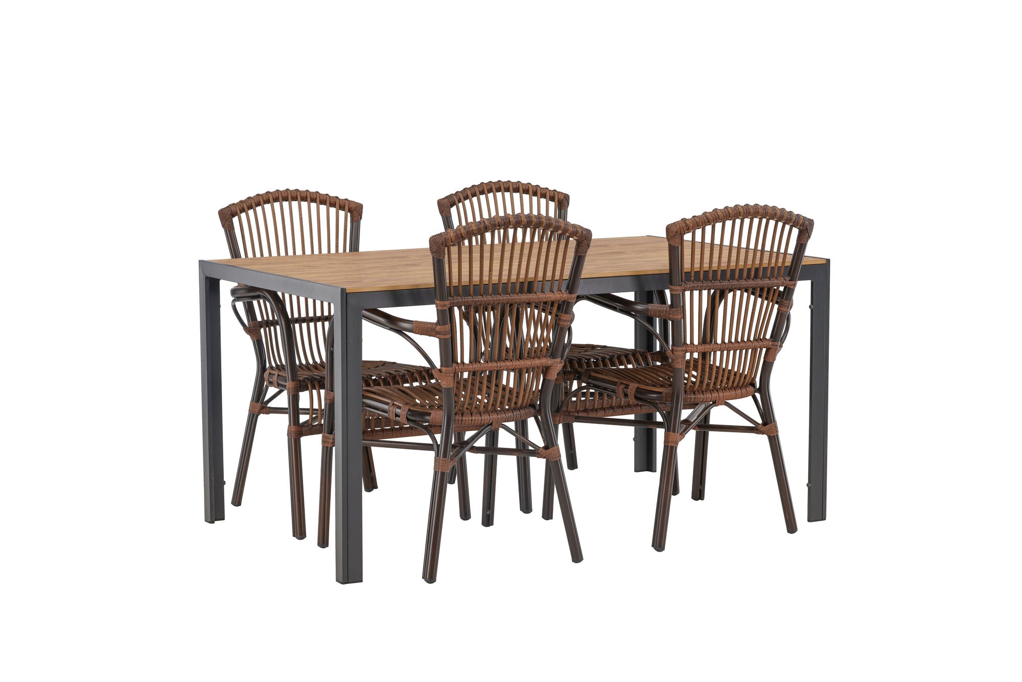 Venture Home Break Diningbord Alumnium - Black / Nature Rectangular 90*150* +Galera Diningchair Aluminium - Brown / Wicker _4
