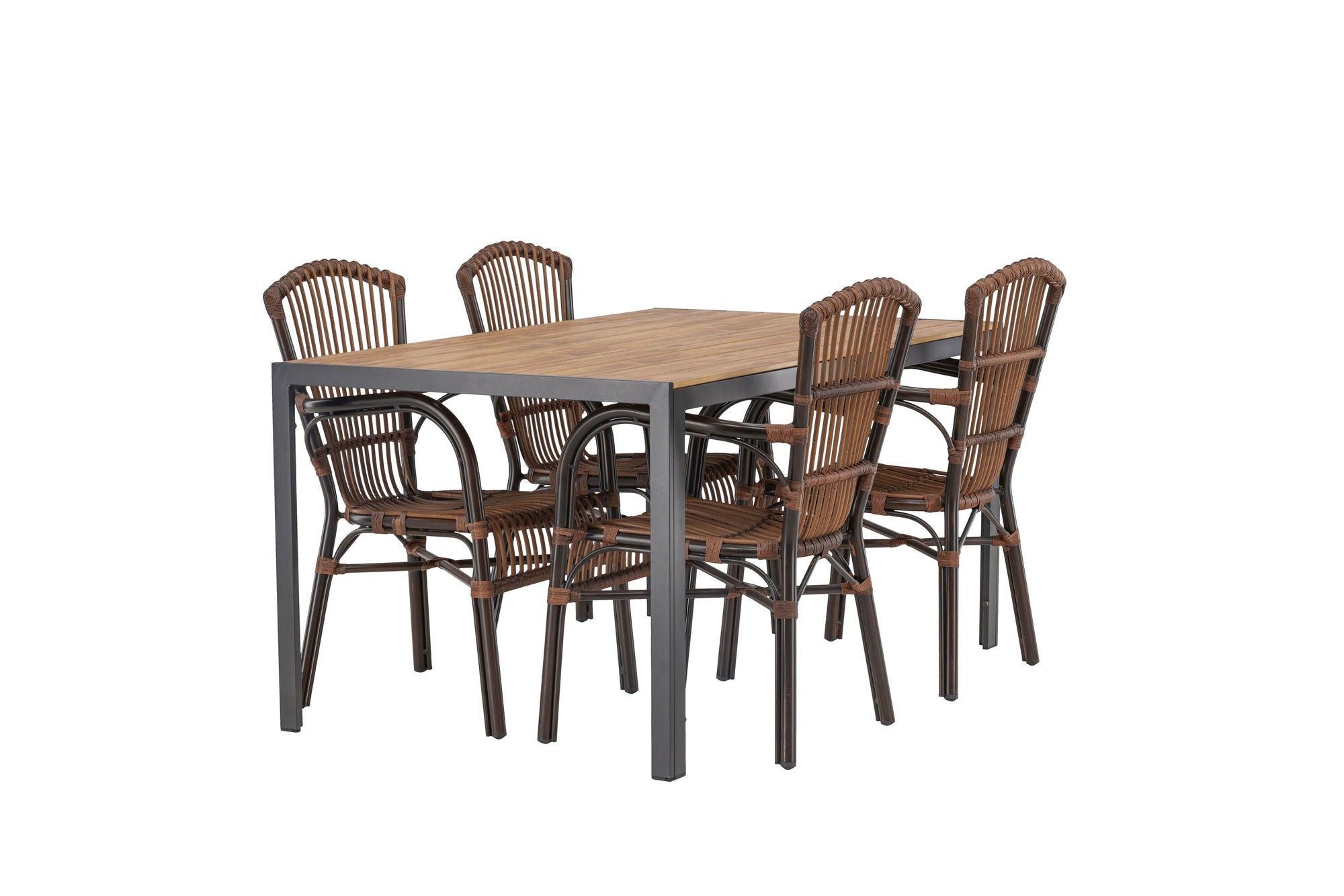 Venture Home Break Diningbord Alumnium - Black / Nature Rectangular 90*150* +Galera Diningchair Aluminium - Brown / Wicker _4