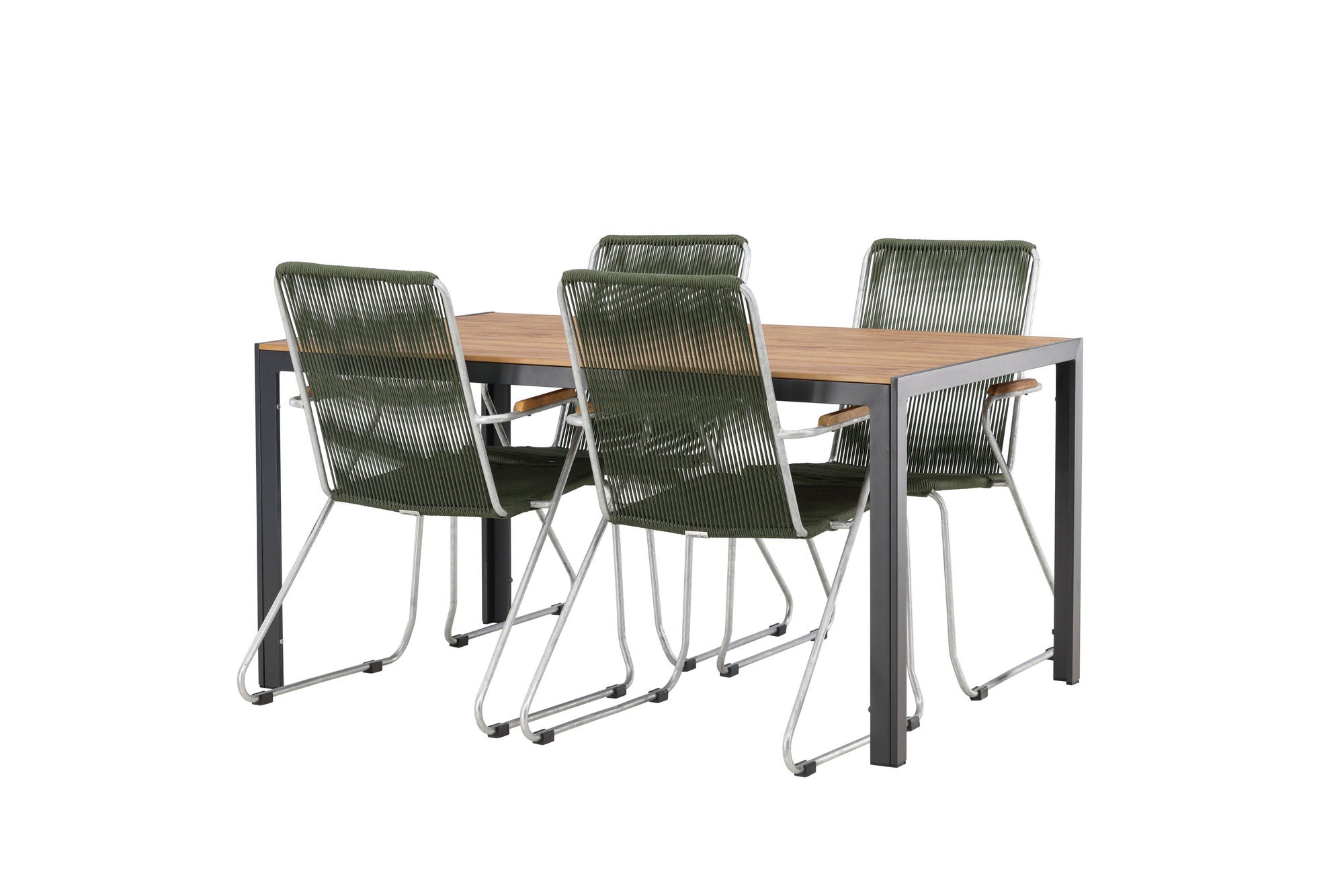 Venture Home Break Diningbord Alumnium - Black / Nature Rectangular 90*150* +Bois Diningchair Steel - Silver / Green Rope _4