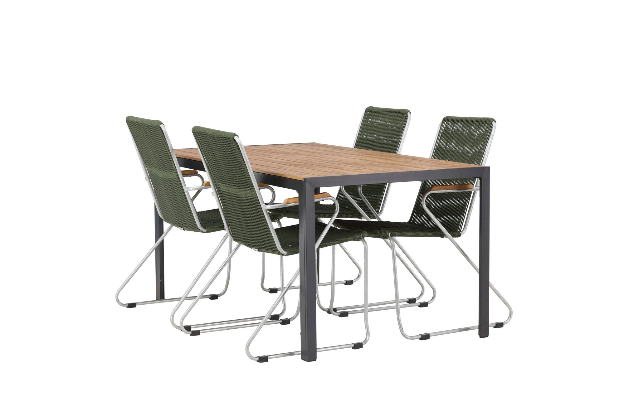 Venture Home Break Diningbord Alumnium - Black / Nature Rectangular 90*150* +Bois Diningchair Steel - Silver / Green Rope _4
