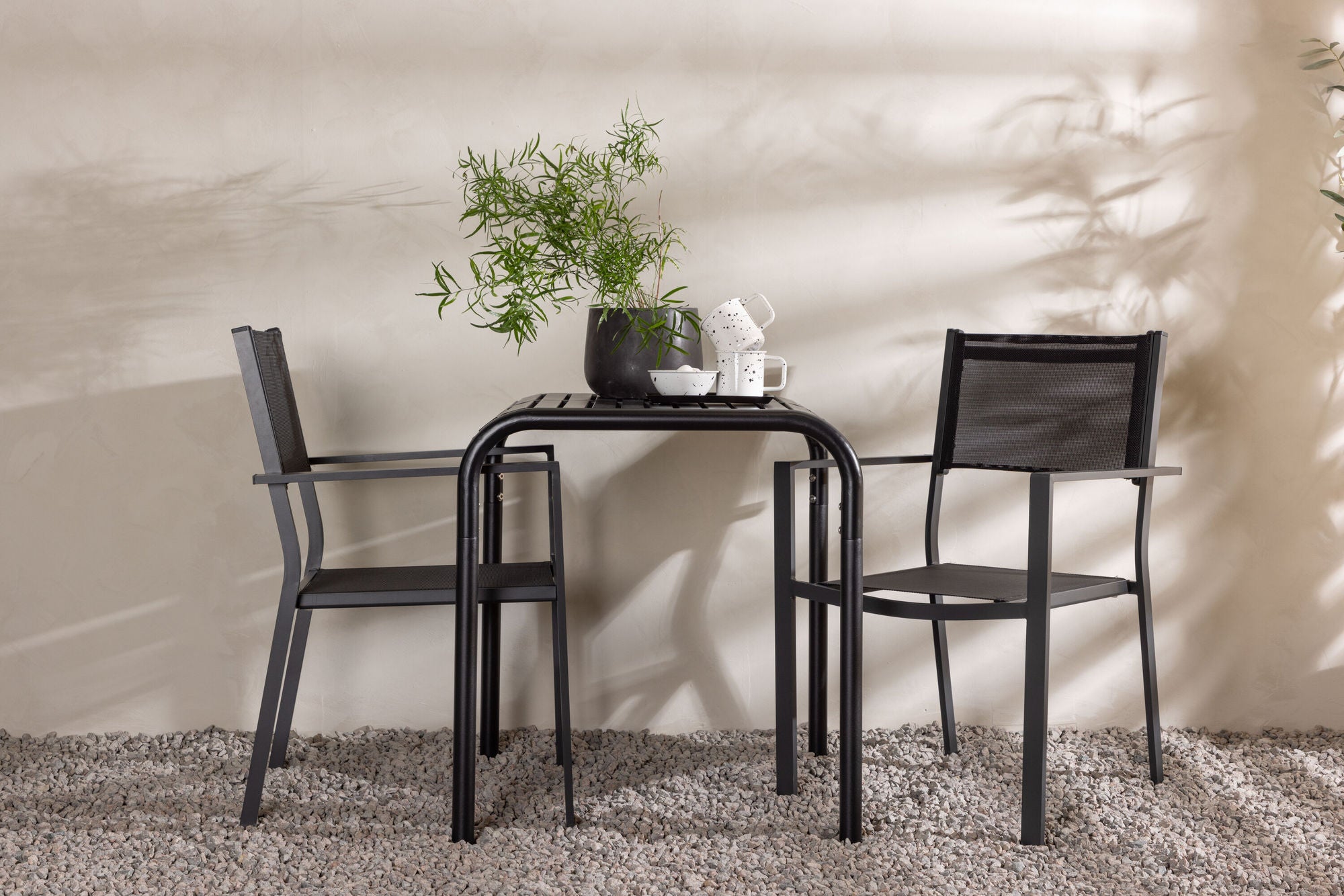 Venture Home Borneo Cafebord Aluminium - Black / Kvadrat 70*70* +Copacabana Stacking stol - Black/Black - Ersätter 4131-408 _2