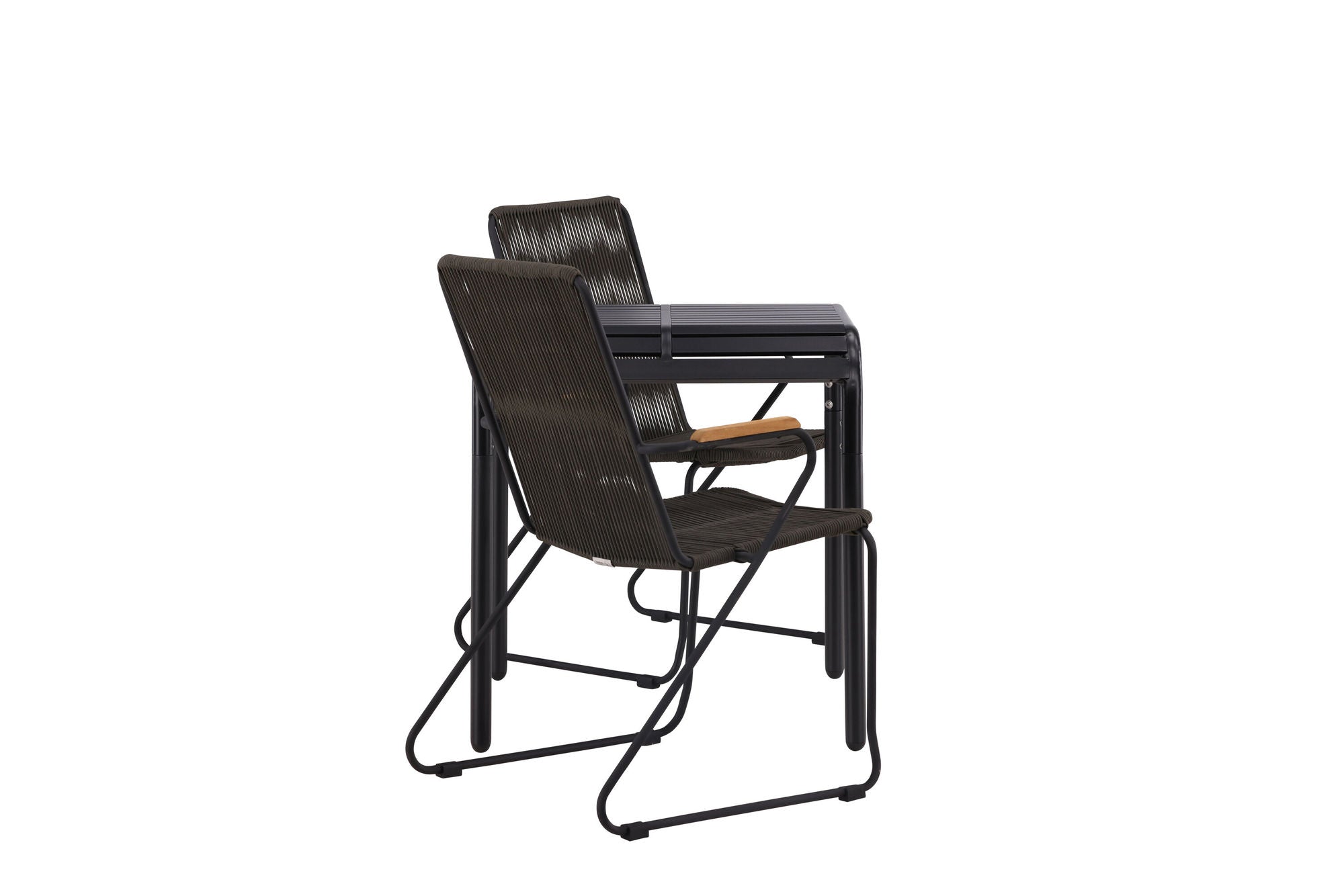 Venture Home Borneo Cafebord Aluminium - Black / Kvadrat 70*70* +Bois Diningchair Steel - Black / Dark Grey Rope _2