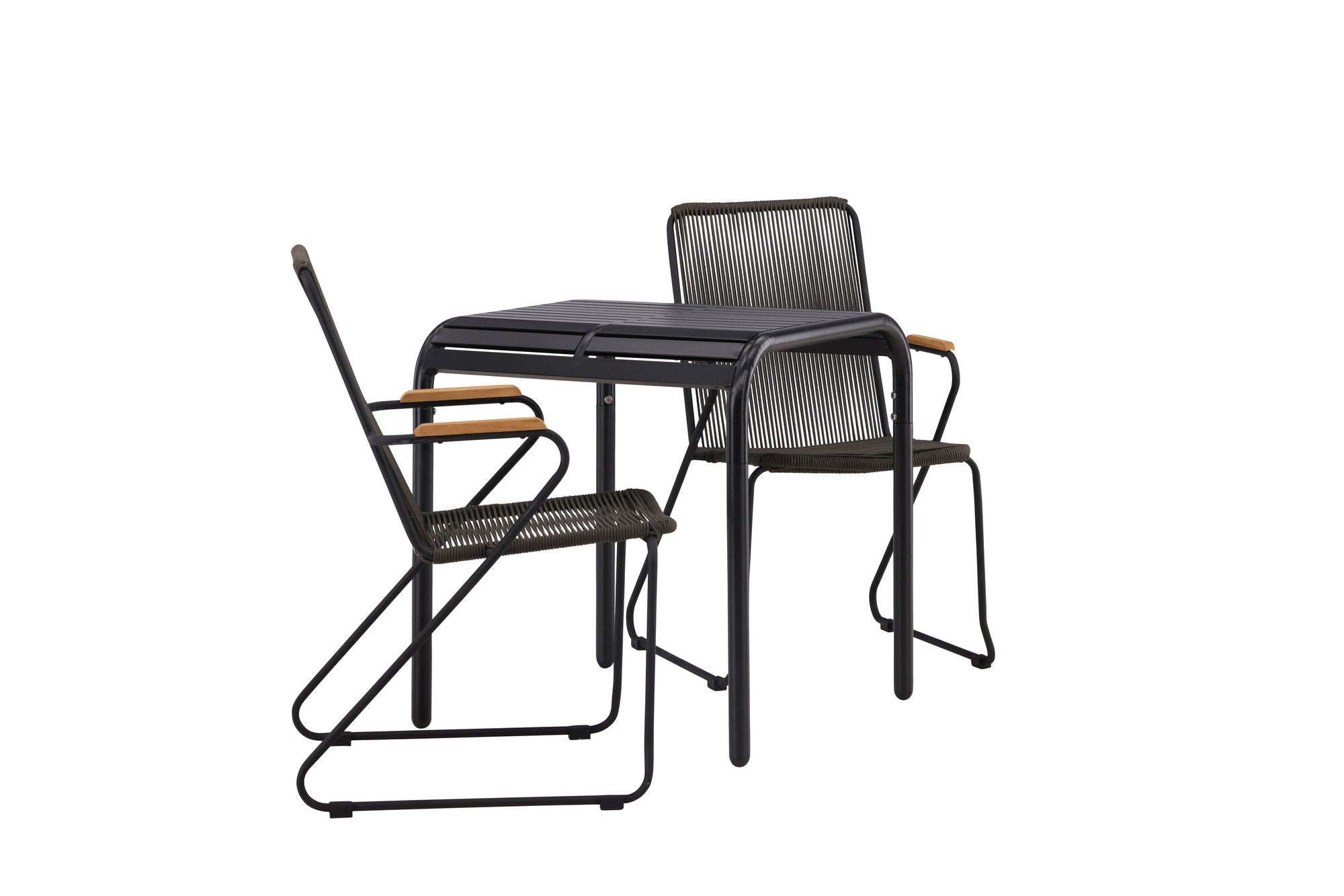 Venture Home Borneo Cafebord Aluminium - Black / Kvadrat 70*70* +Bois Diningchair Steel - Black / Dark Grey Rope _2
