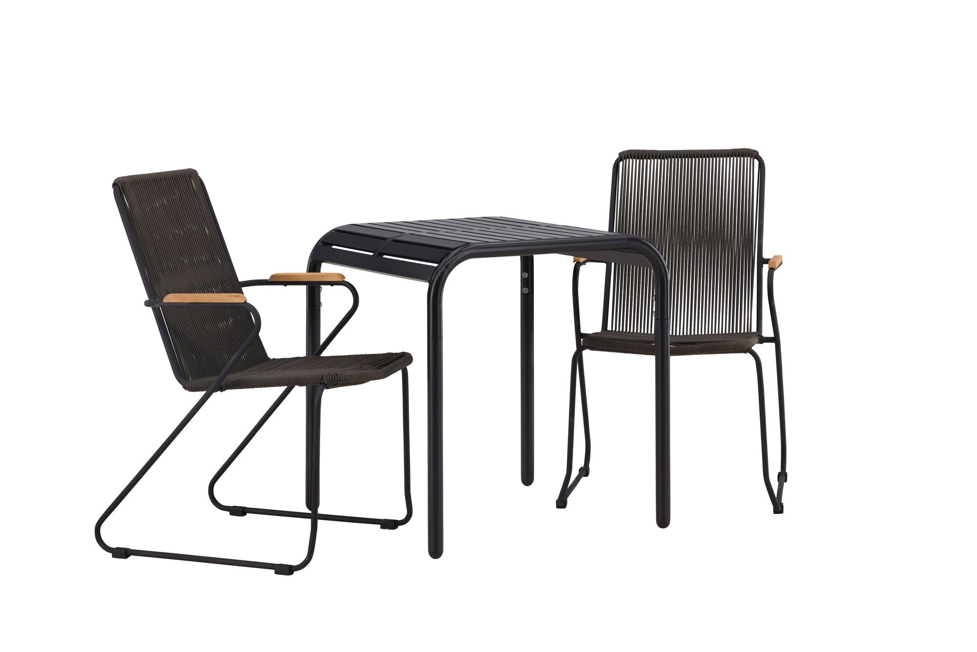 Venture Home Borneo Cafebord Aluminium - Black / Kvadrat 70*70* +Bois Diningchair Steel - Black / Dark Grey Rope _2