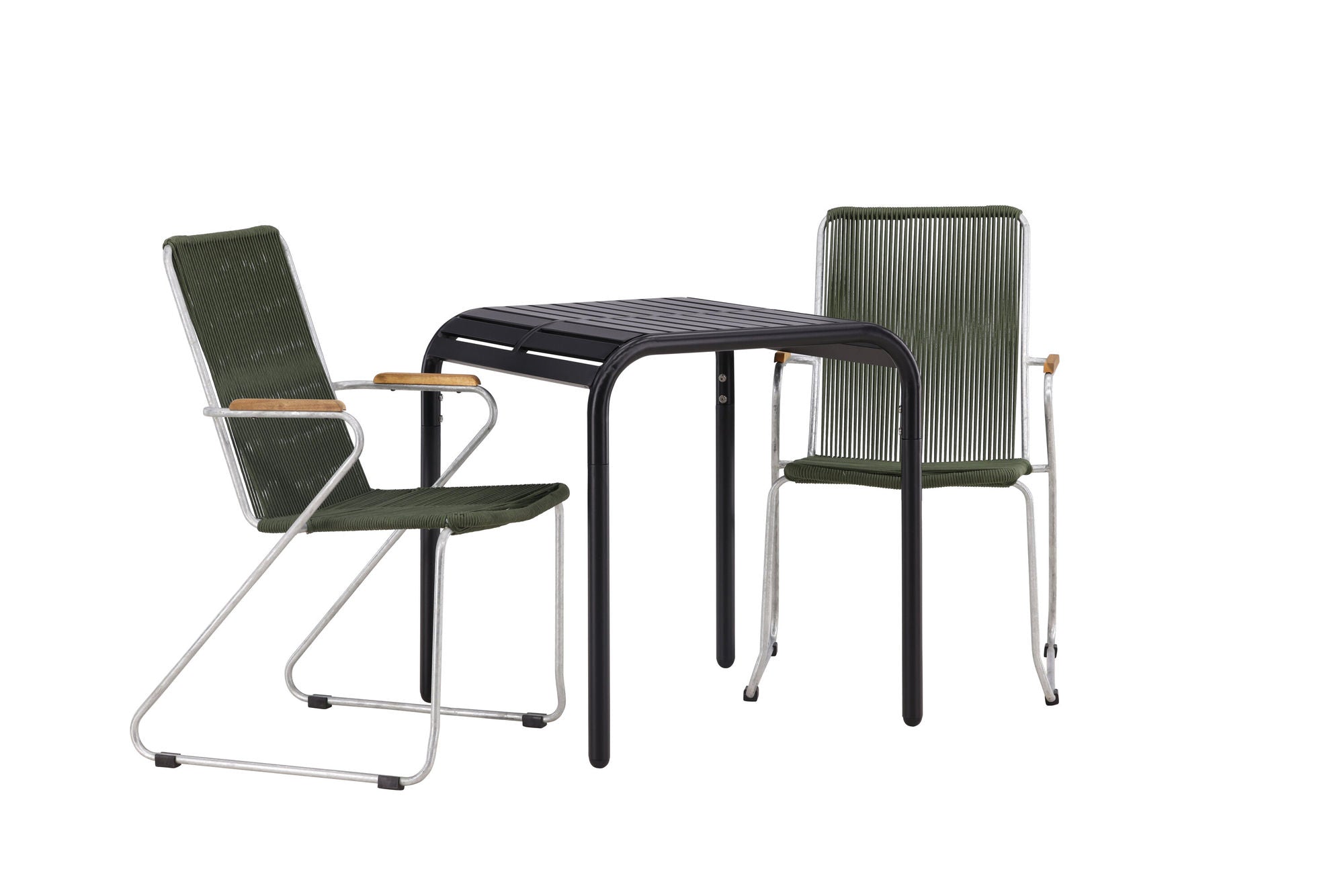 Venture Home Borneo Cafebord Aluminium - Black / Kvadrat 70*70* +Bois Diningchair Steel - Silver / Green Rope _2