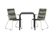 Venture Home Borneo Cafebord Aluminium - Black / Kvadrat 70*70* +Bois Diningchair Steel - Silver / Green Rope _2