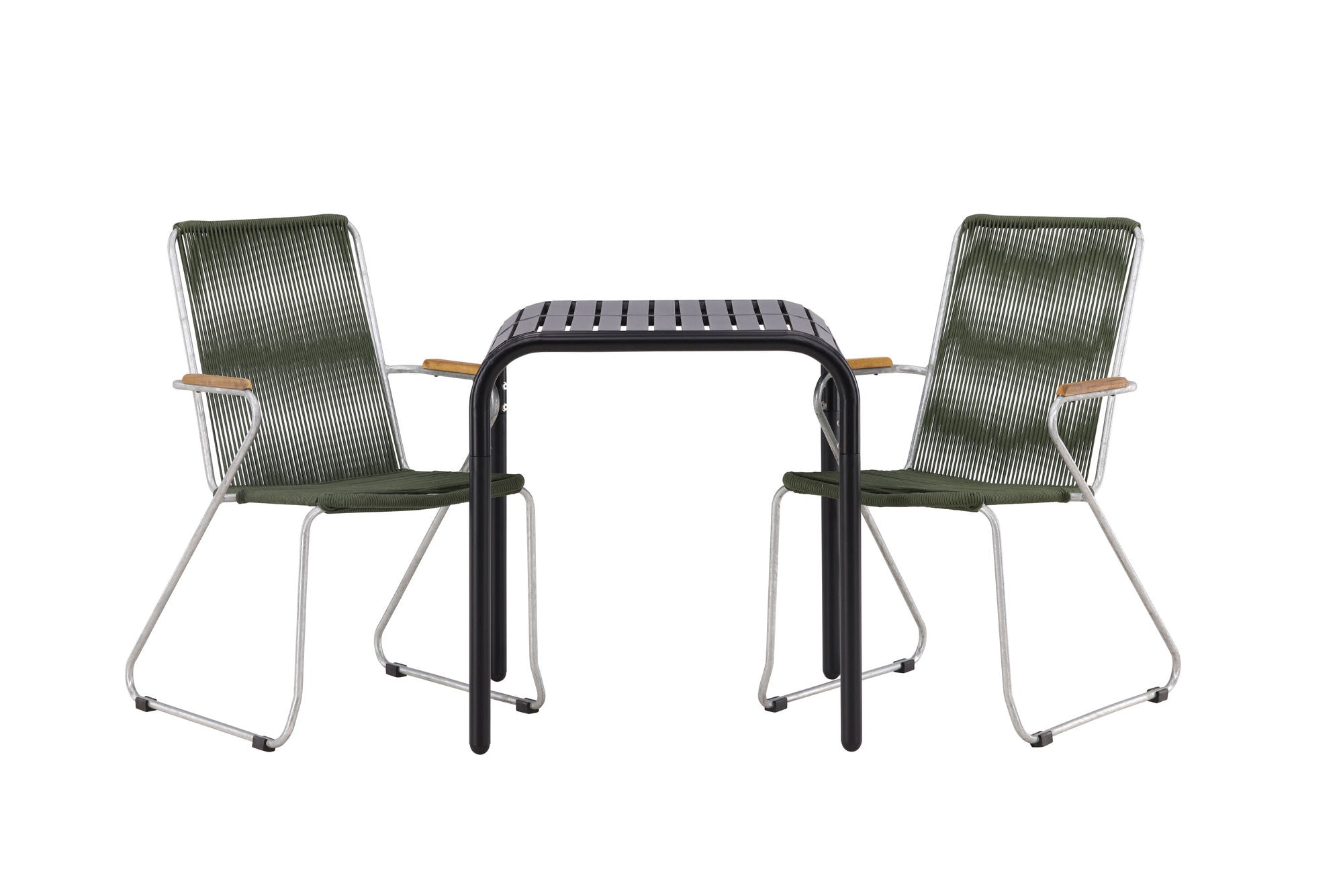 Venture Home Borneo Cafebord Aluminium - Black / Kvadrat 70*70* +Bois Diningchair Steel - Silver / Green Rope _2