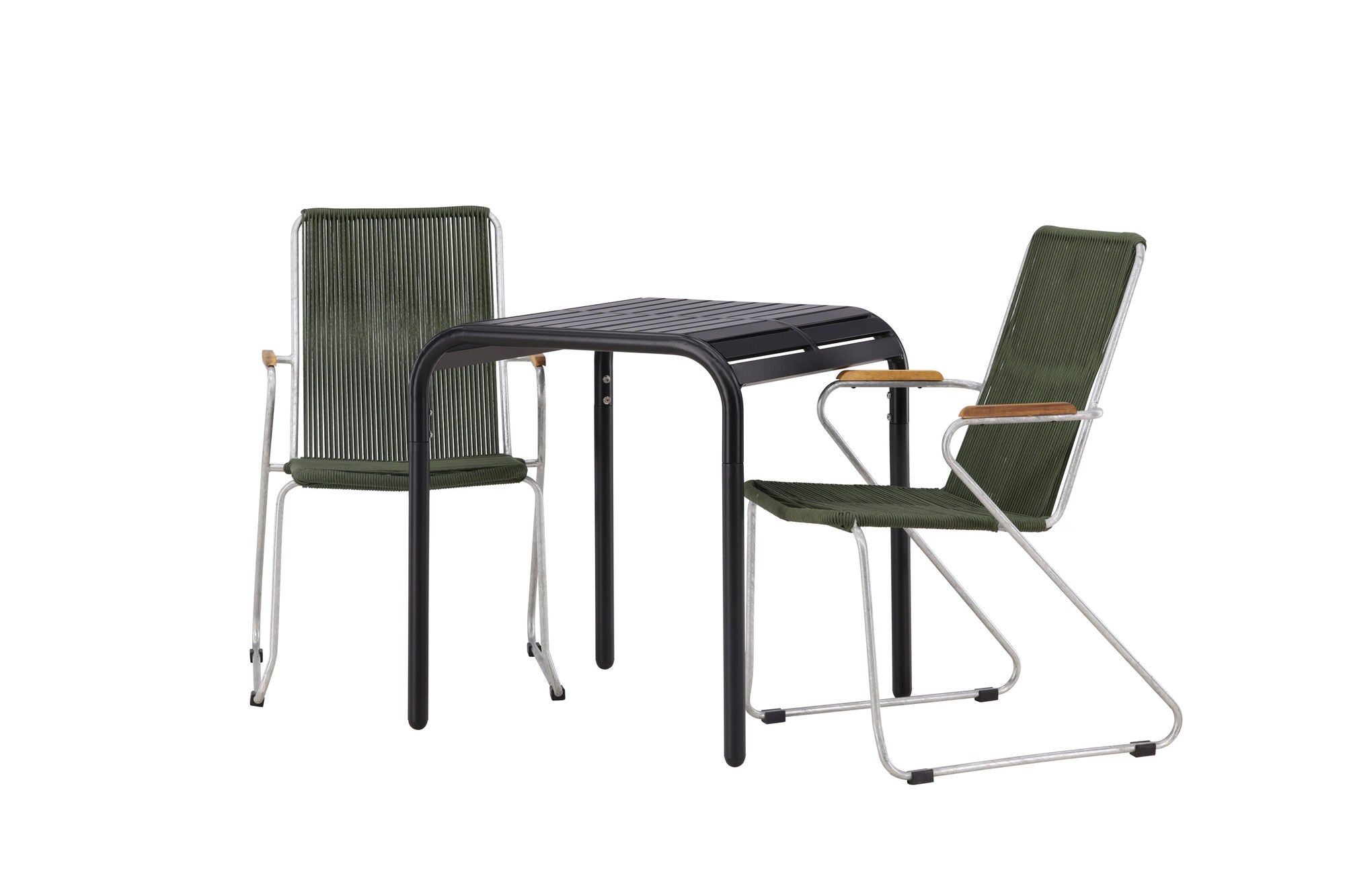 Venture Home Borneo Cafebord Aluminium - Black / Kvadrat 70*70* +Bois Diningchair Steel - Silver / Green Rope _2