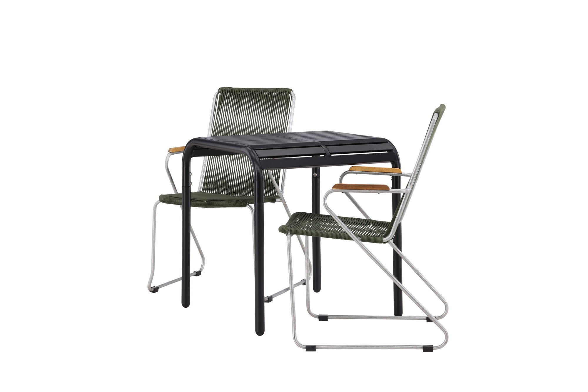 Venture Home Borneo Cafebord Aluminium - Black / Kvadrat 70*70* +Bois Diningchair Steel - Silver / Green Rope _2