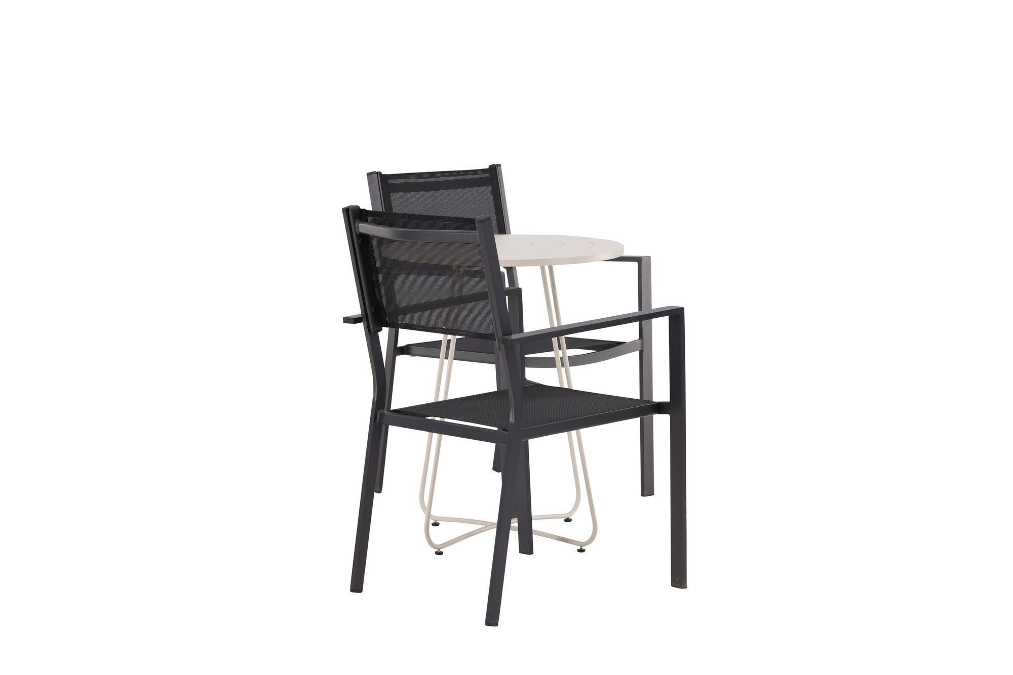 Venture Home Bacong Cafebord Steel - Beige / rund ø60** +Copacabana Stacking stol - Black/Black - Ersätter 4131-408 _2
