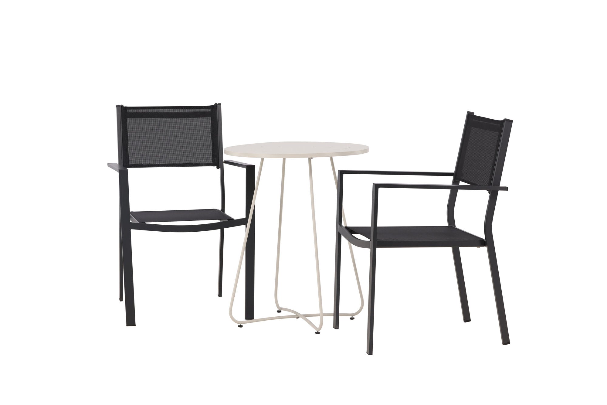 Venture Home Bacong Cafebord Steel - Beige / rund ø60** +Copacabana Stacking stol - Black/Black - Ersätter 4131-408 _2