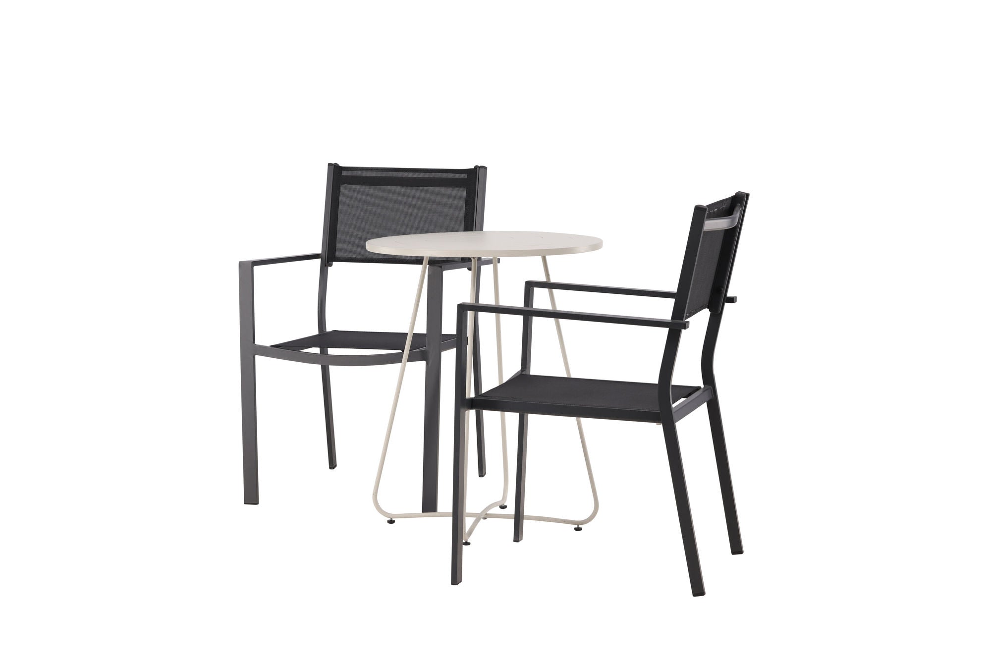 Venture Home Bacong Cafebord Steel - Beige / rund ø60** +Copacabana Stacking stol - Black/Black - Ersätter 4131-408 _2