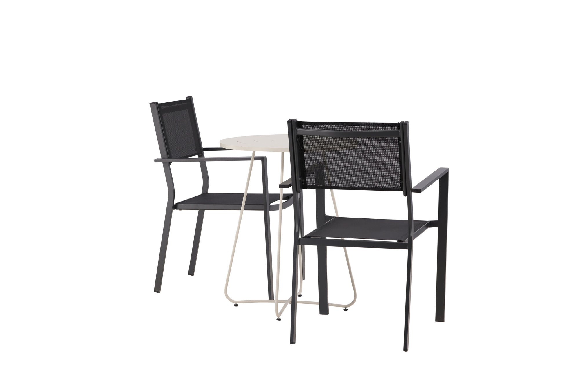 Venture Home Bacong Cafebord Steel - Beige / rund ø60** +Copacabana Stacking stol - Black/Black - Ersätter 4131-408 _2