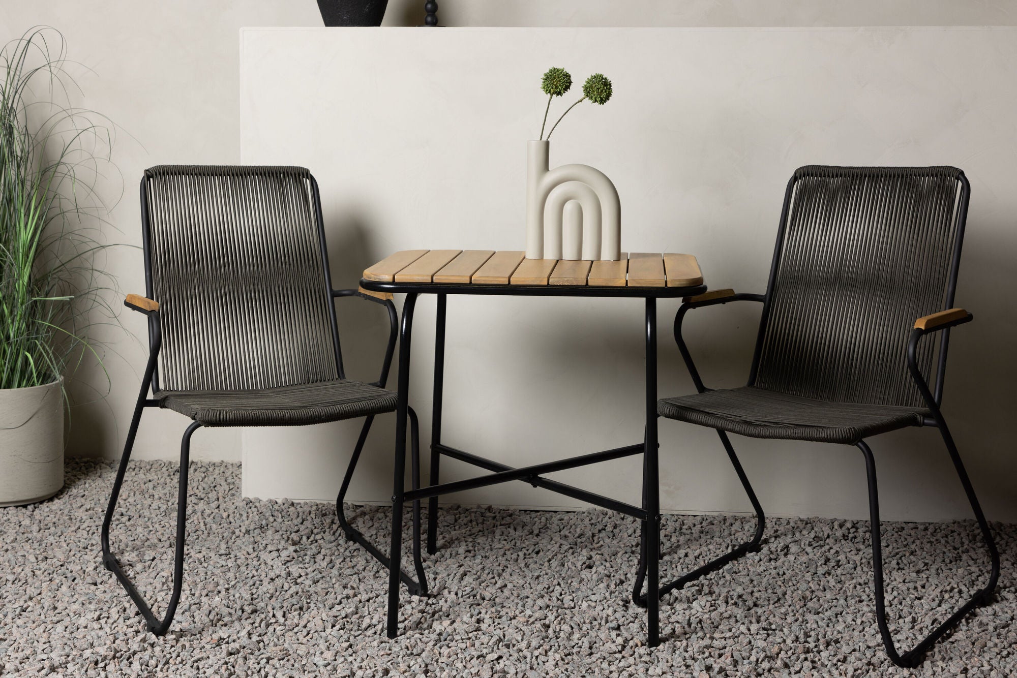 Venture Home Holmbeck Cafebord Steel - Black / Rectangular 55*70*74 +Bois Diningchair Steel - Black / Dark Grey Rope _2