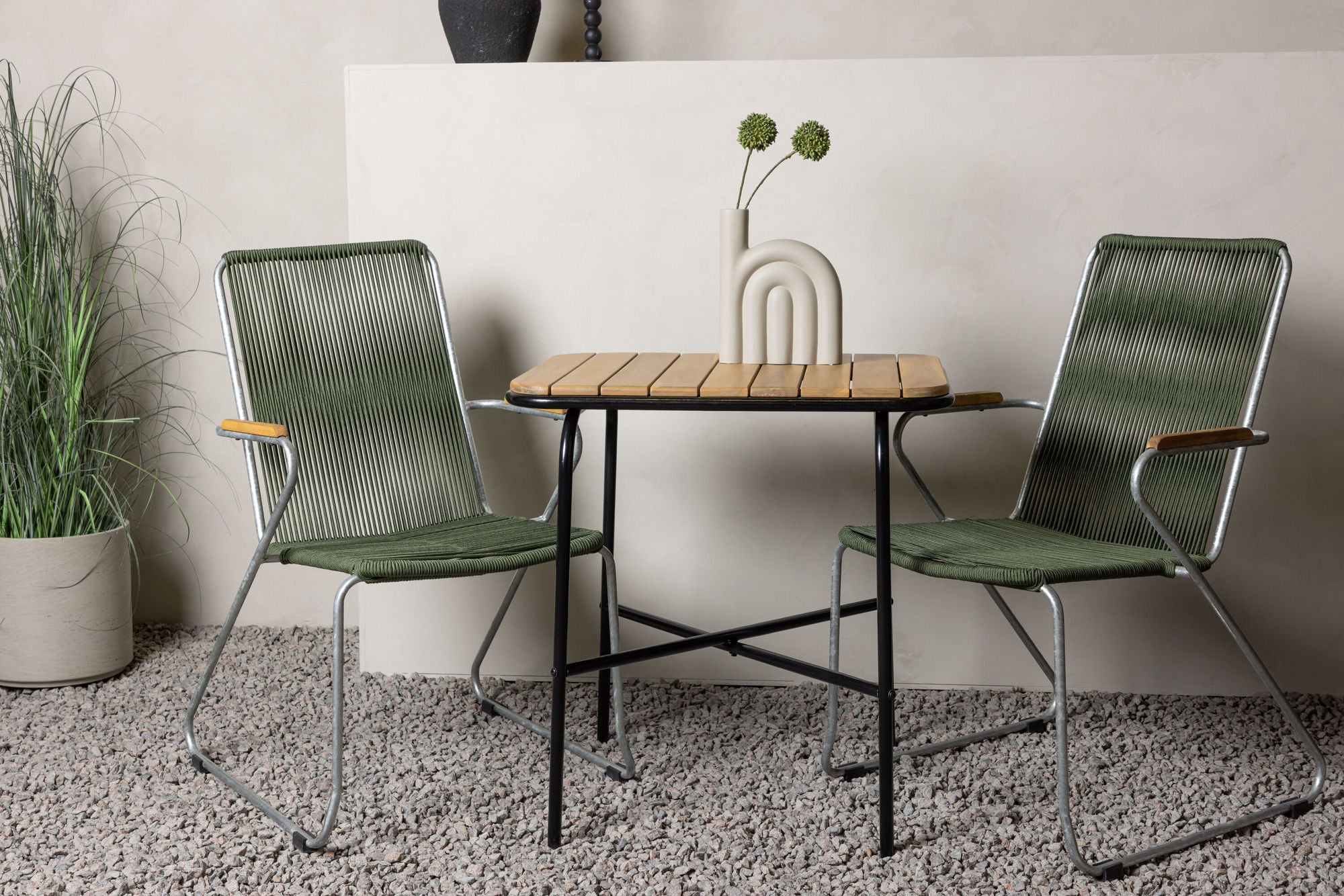 Venture Home Holmbeck Cafebord Steel - Black / Rectangular 55*70*74 +Bois Diningchair Steel - Silver / Green Rope _2
