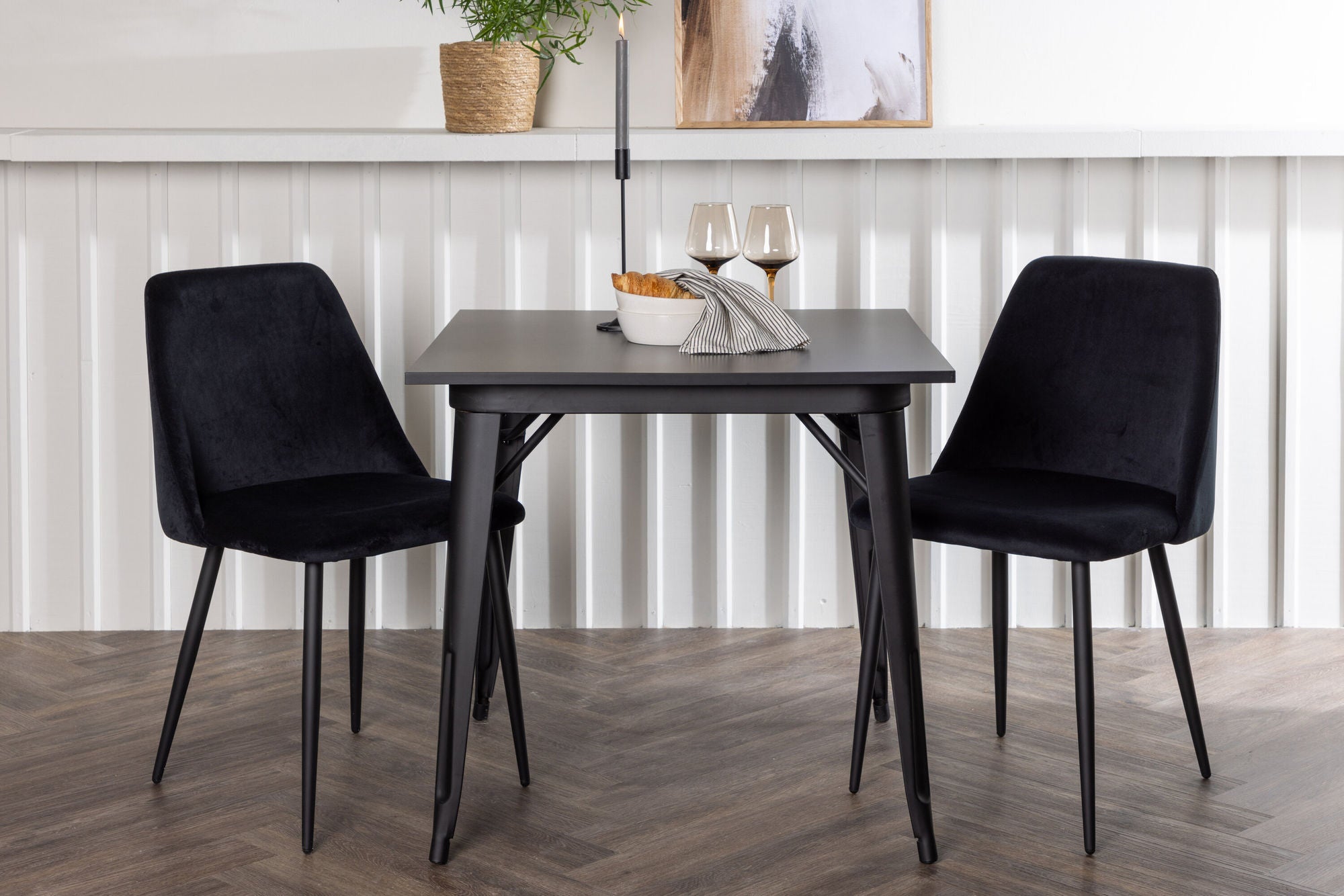 Venture Home Tempe spisebord - Black / Black MDF +Night Spisebordsstol - Black / Black Velvet _2