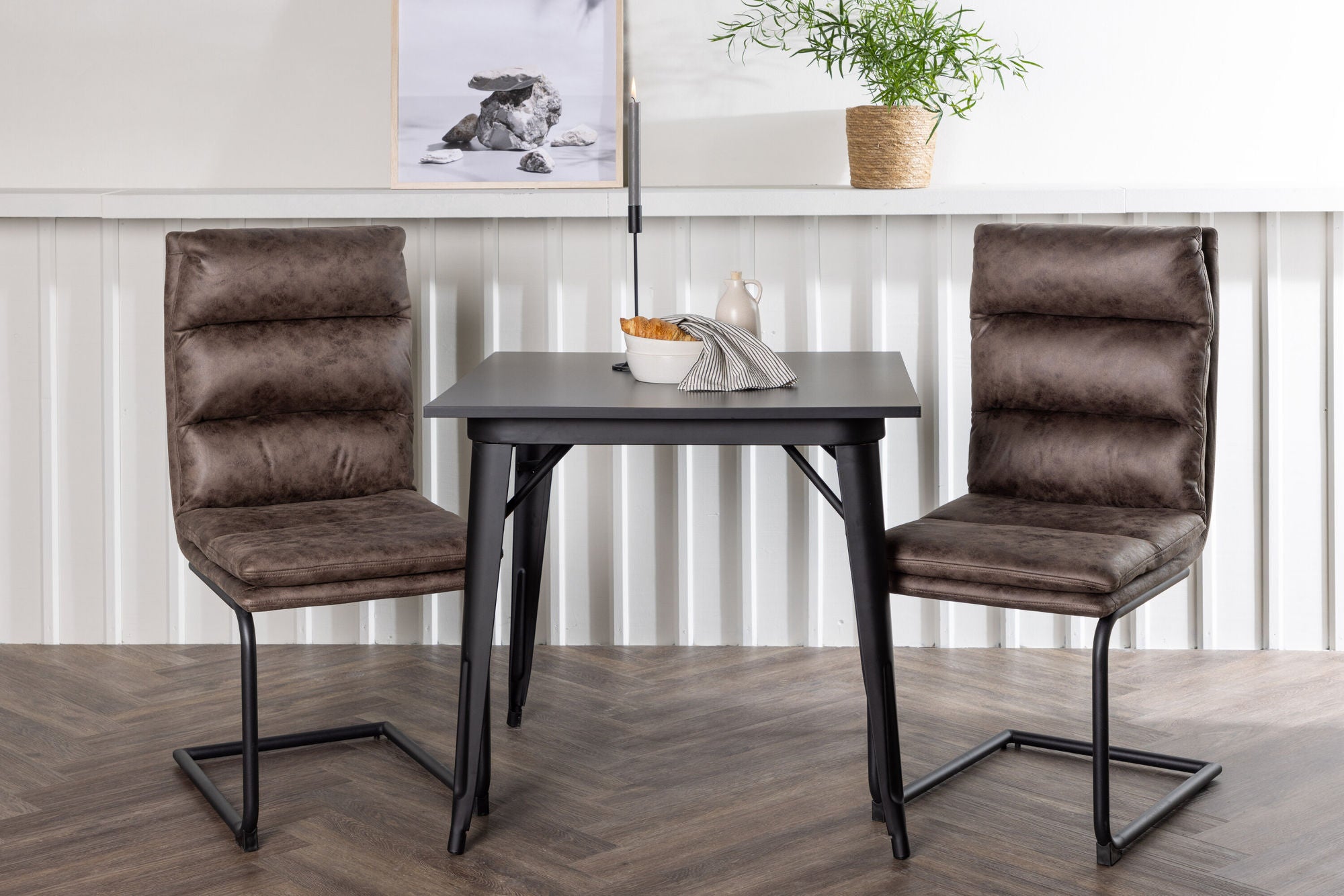 Venture Home Tempe spisebord - Black / Black MDF +Zizo Spisebordsstol - Black / Brown Microfiber fabric _2